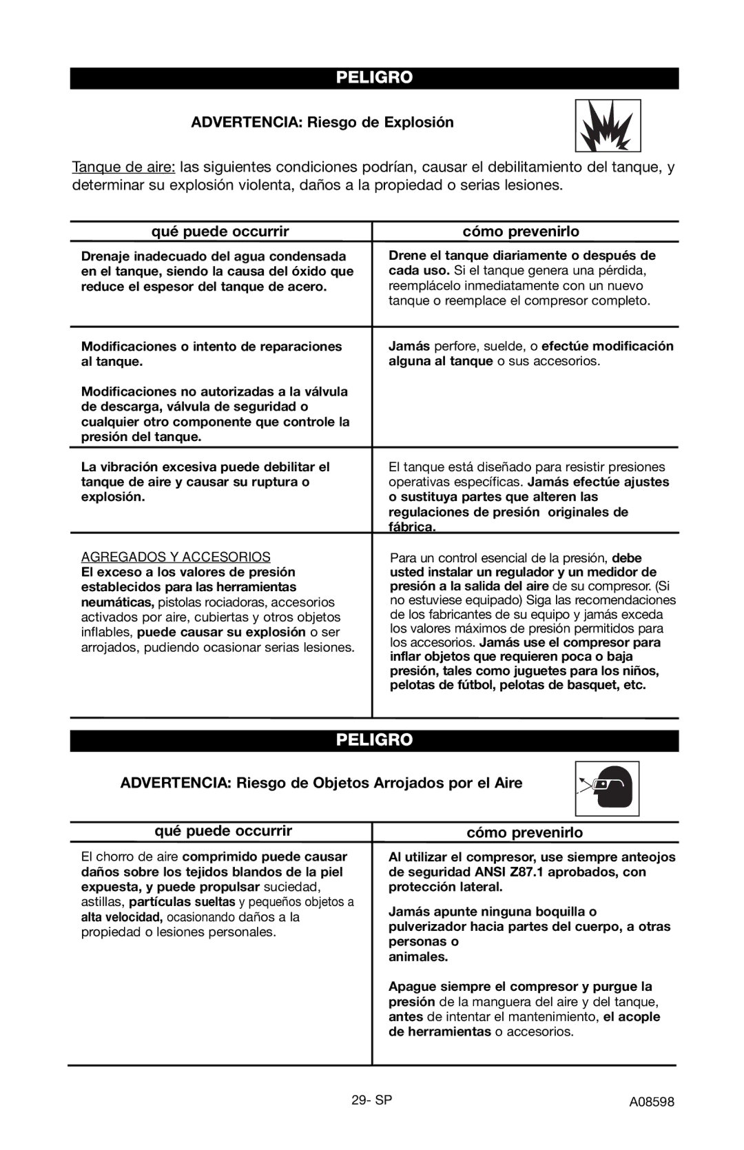 Craftsman 919.167242 owner manual Advertencia Riesgo de Explosión, Qué puede occurrir Cómo prevenirlo 