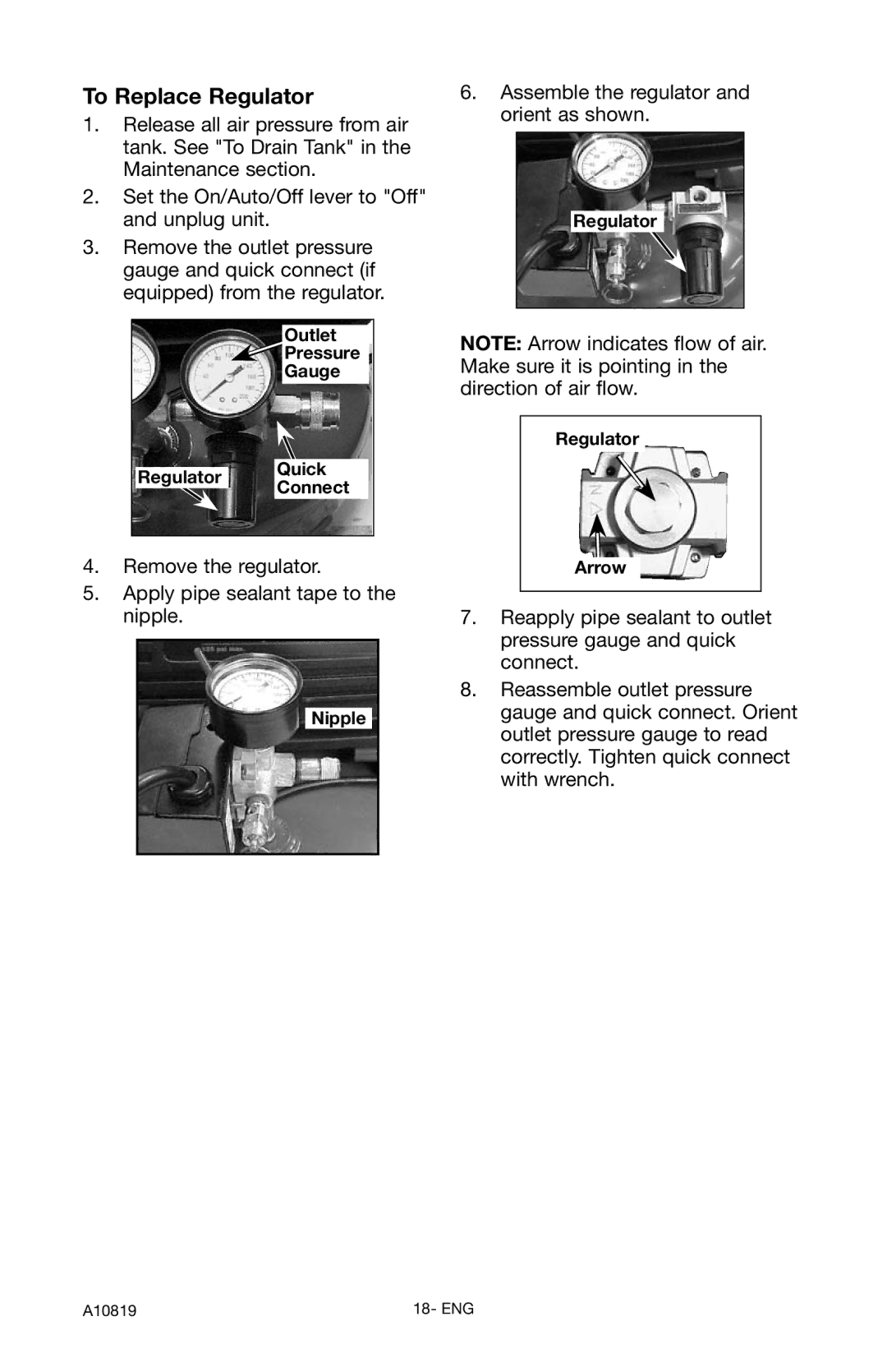 Craftsman 919.16732 owner manual To Replace Regulator 