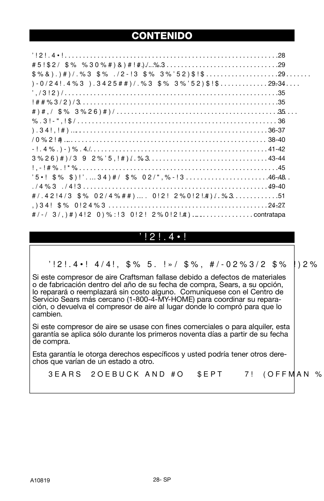 Craftsman 919.16732 owner manual Contenido, Garantía Total DE UN AÑO DEL Compresor DE Aire 