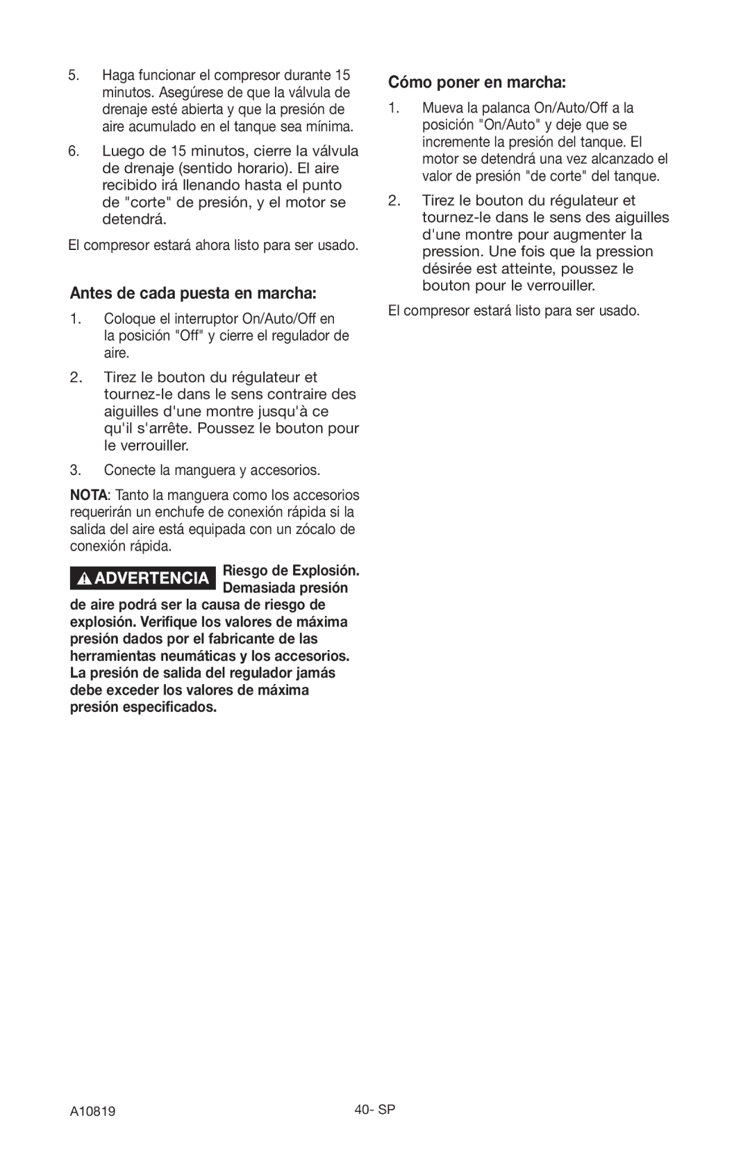 Craftsman 919.16732 owner manual Antes de cada puesta en marcha, Cómo poner en marcha 