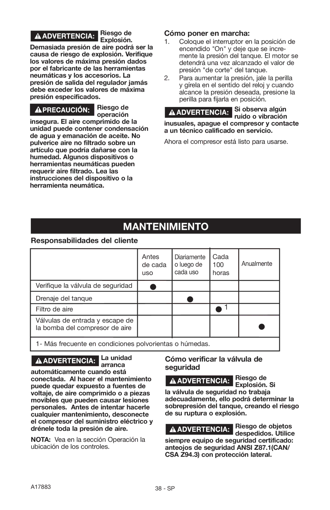 Craftsman 919.167321 owner manual Mantenimiento, Cómo poner en marcha, Responsabilidades del cliente 