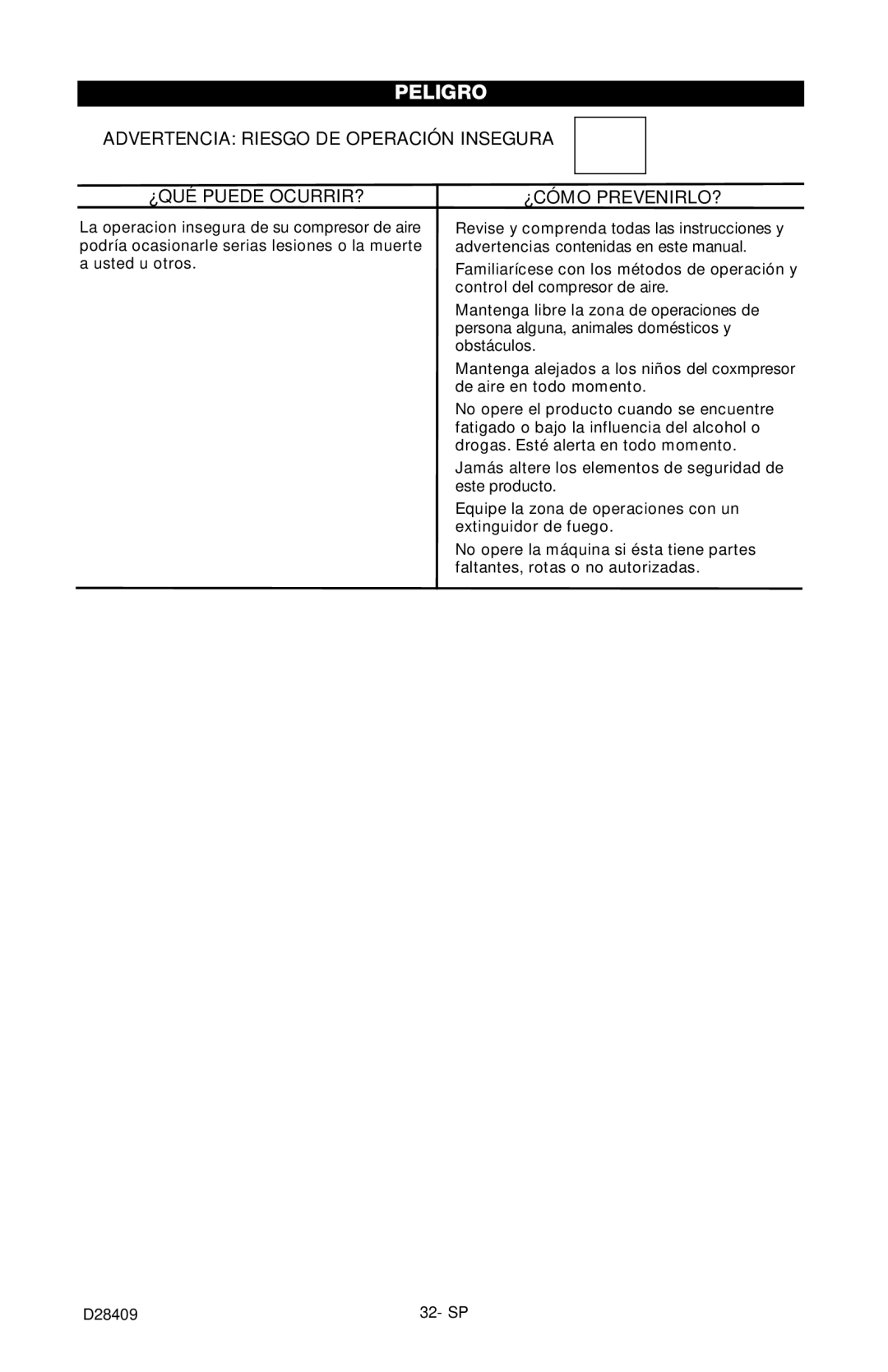 Craftsman 919.167362 owner manual Advertencia Riesgo DE Operación Insegura ¿QUÉ Puede OCURRIR? 