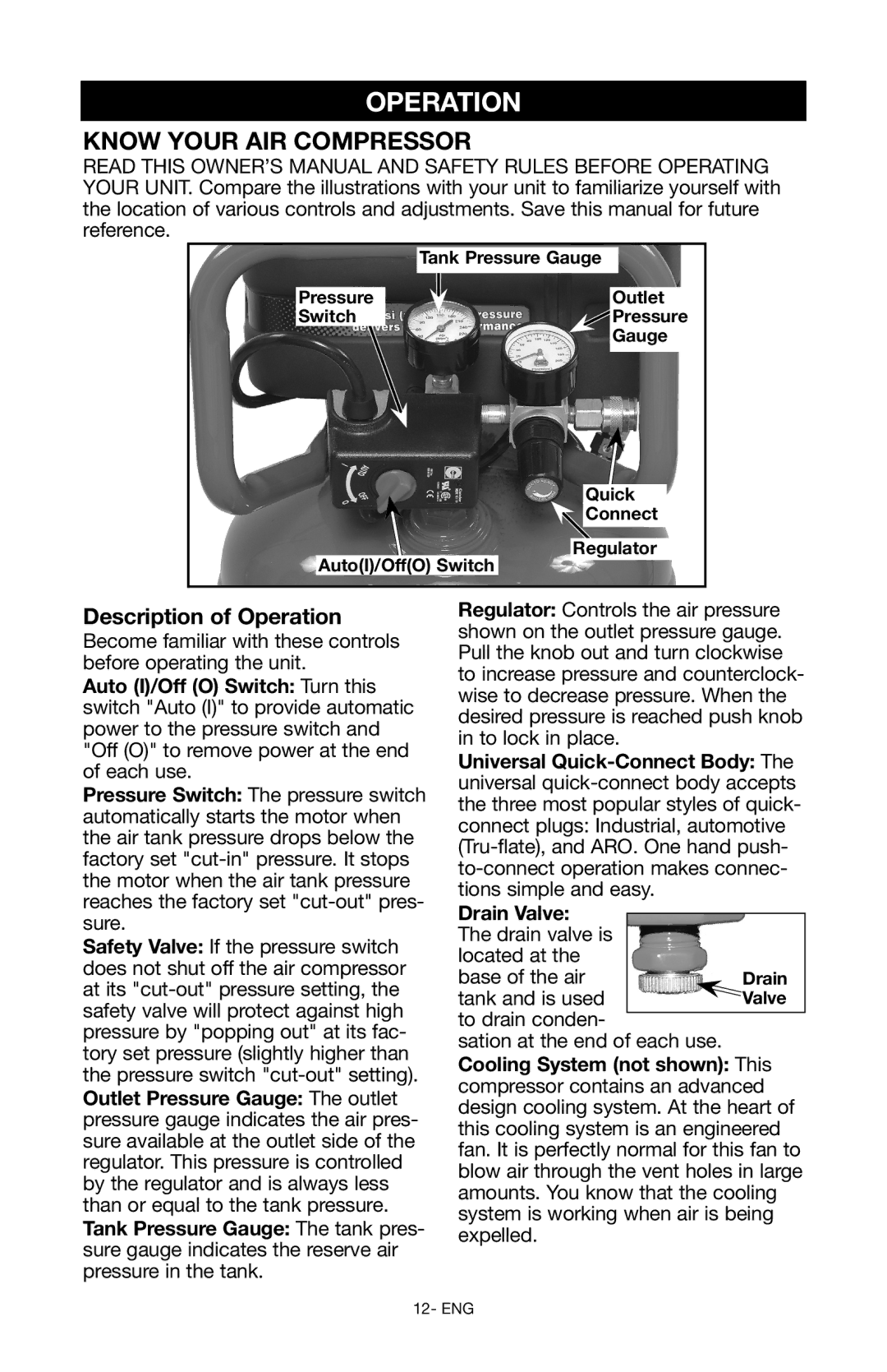 Craftsman 919.167551 owner manual Description of Operation 