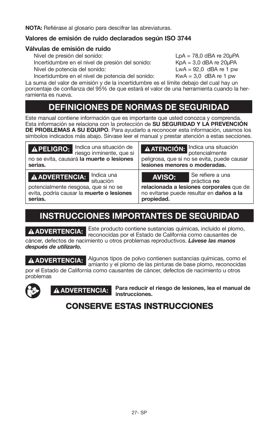 Craftsman 919.167551 Definiciones DE Normas DE Seguridad, Instrucciones Importantes DE Seguridad, Serias Propiedad 