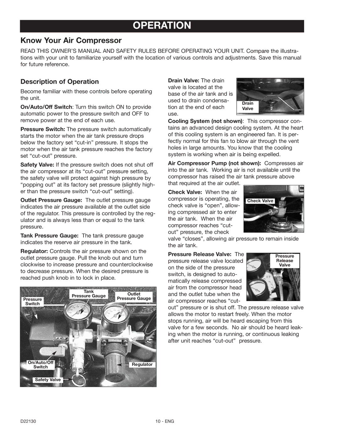 Craftsman 919.16778 manual Know Your Air Compressor, Description of Operation 