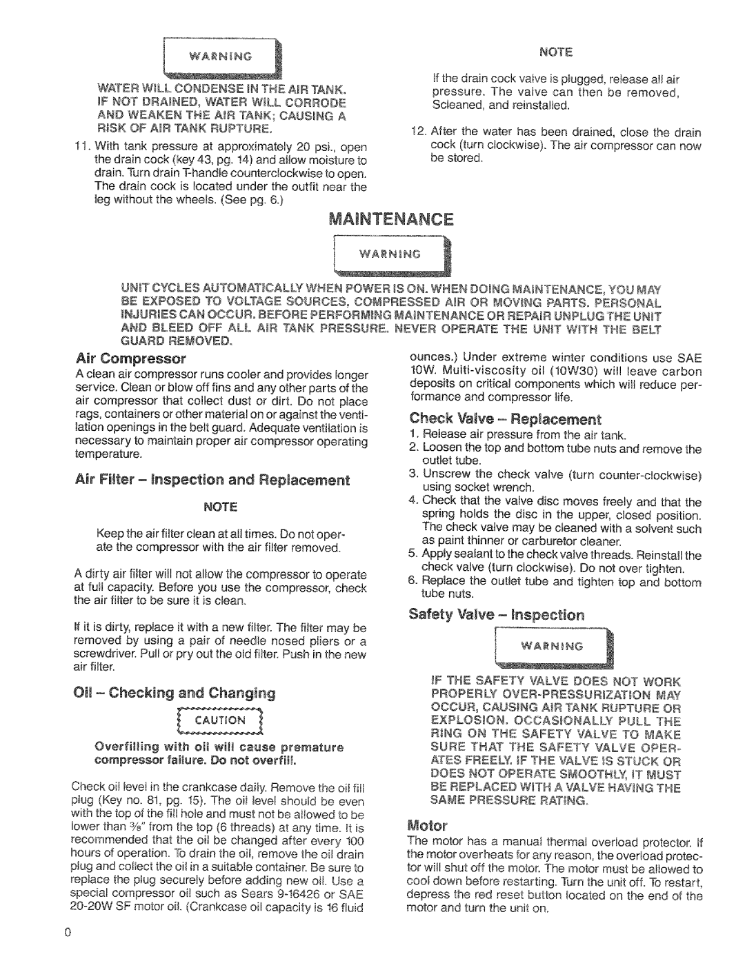 Craftsman 919.17673g, 919.17683 Maintenance, Air Compressor, Air Filter nspection and Repmacement, Check Valve Replacement 