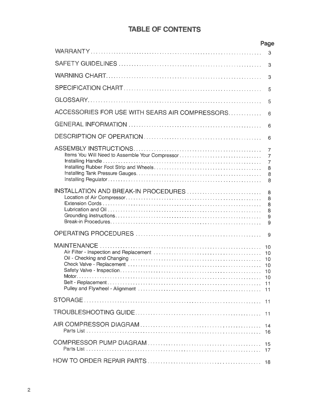 Craftsman 919.17673g, 919.176730, 919.176830 owner manual Table of Contents 