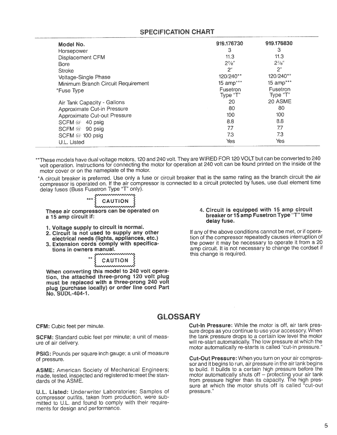 Craftsman 919.176830, 919.176730, 919.17673g owner manual Glossary, Cfm, Asme, Scfm 