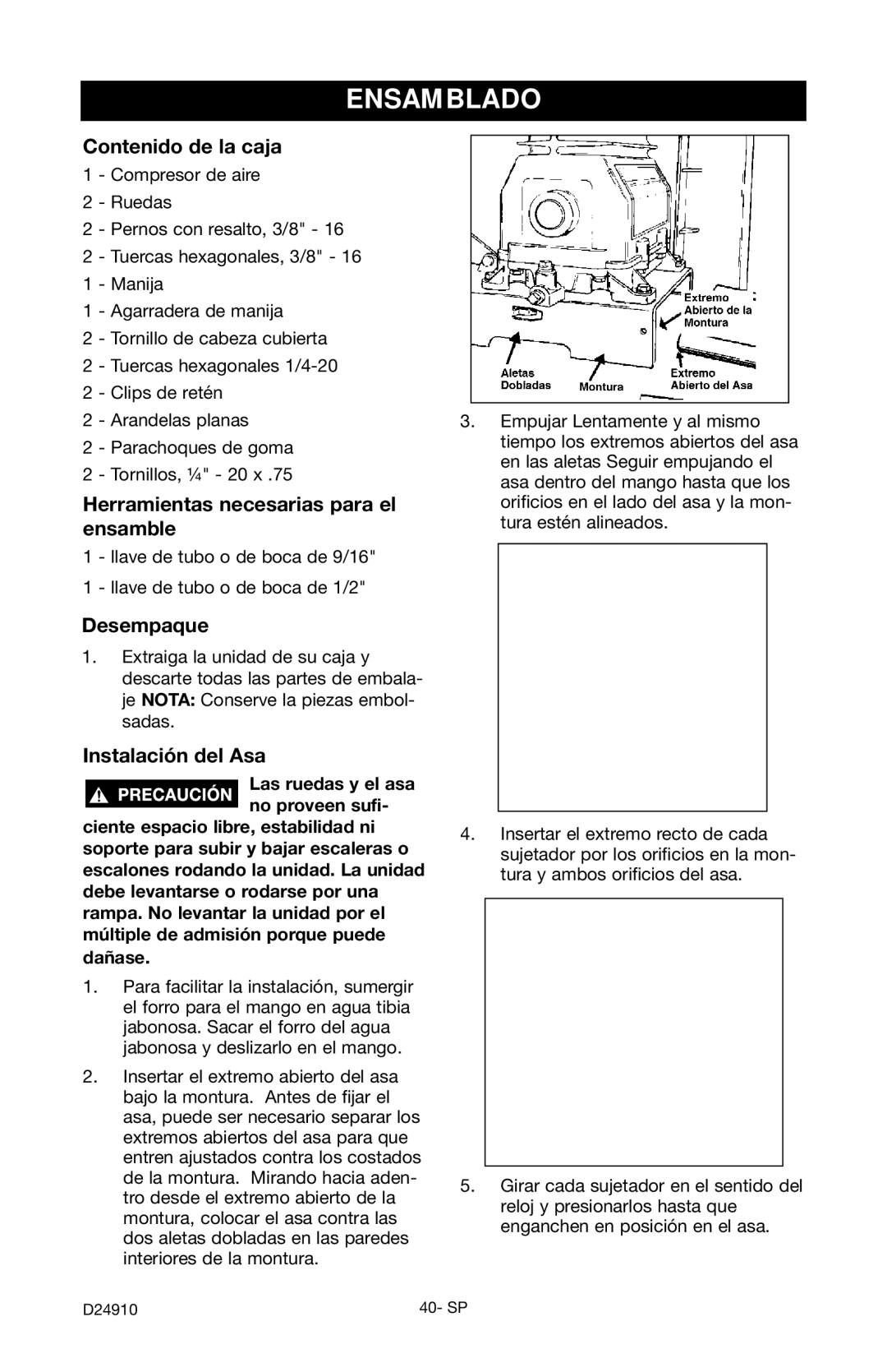 Craftsman 919.19541 owner manual Ensamblado, Contenido de la caja, Herramientas necesarias para el ensamble, Desempaque 