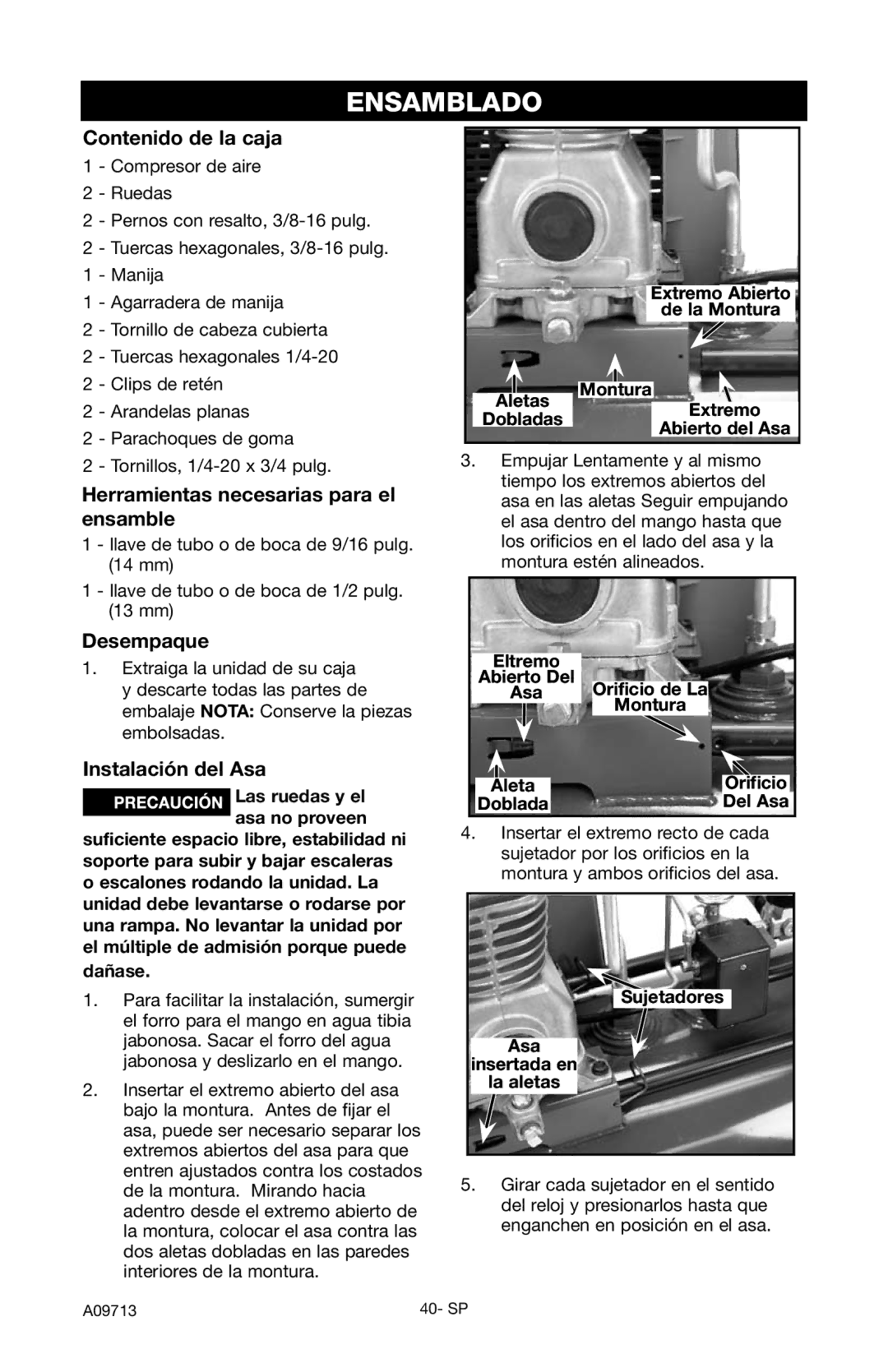 Craftsman 919.195411 owner manual Ensamblado, Contenido de la caja, Herramientas necesarias para el ensamble, Desempaque 