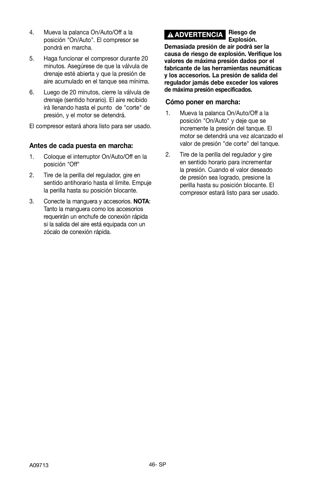 Craftsman 919.195411 owner manual Cómo poner en marcha, Coloque el interruptor On/Auto/Off en la posición Off 