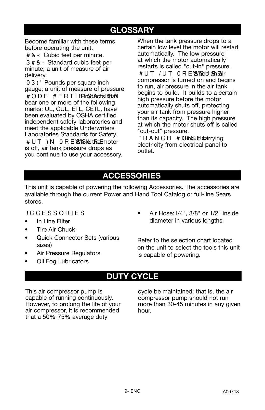 Craftsman 919.195411 owner manual Glossary, Accessories, Duty Cycle 