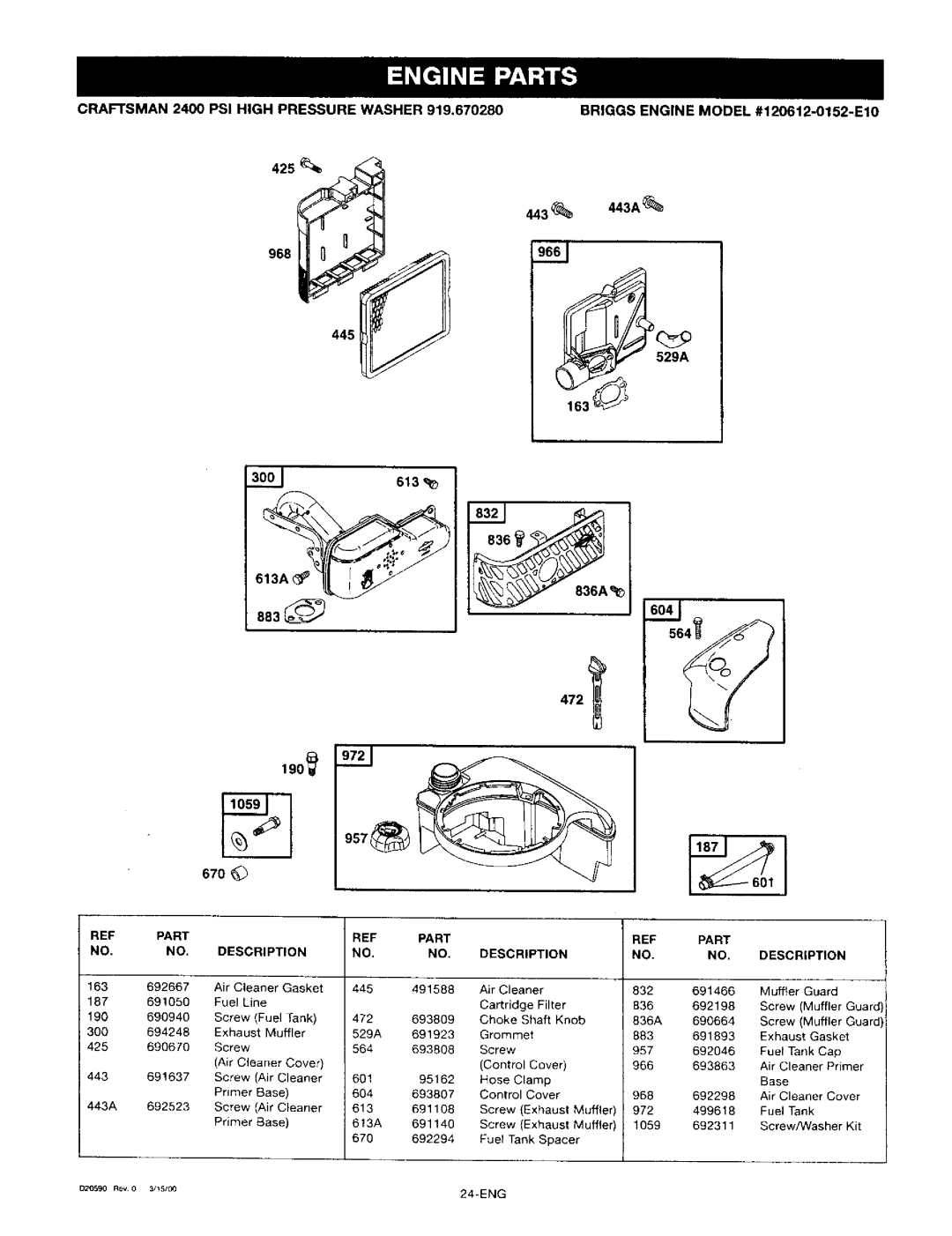 Craftsman 919.67028 owner manual 529A, 957 670 