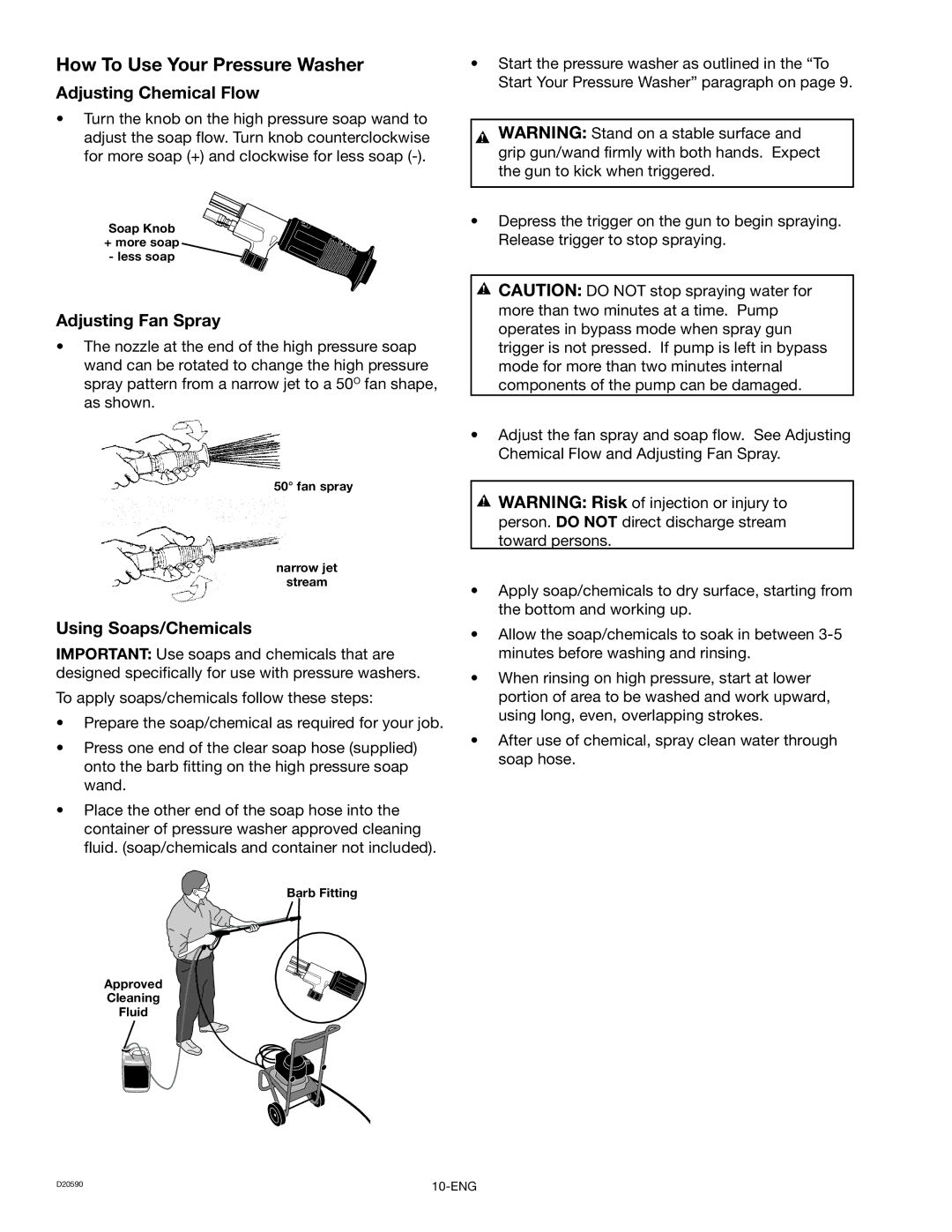 Craftsman 919.670280, D20590 owner manual How To Use Your Pressure Washer, Adjusting Chemical Flow 