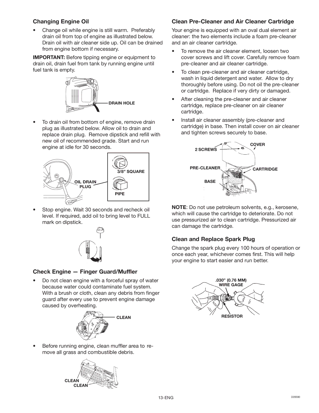 Craftsman D20590, 919.670280 owner manual Changing Engine Oil 