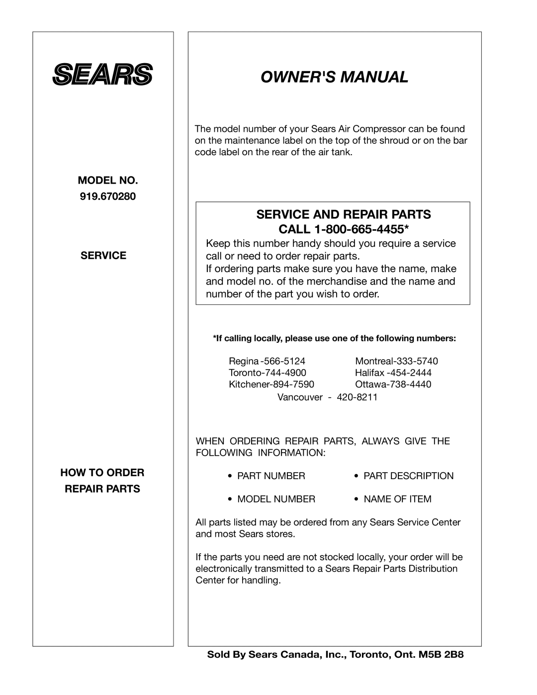 Craftsman 919.670280, D20590 owner manual Craftsman, Model no 