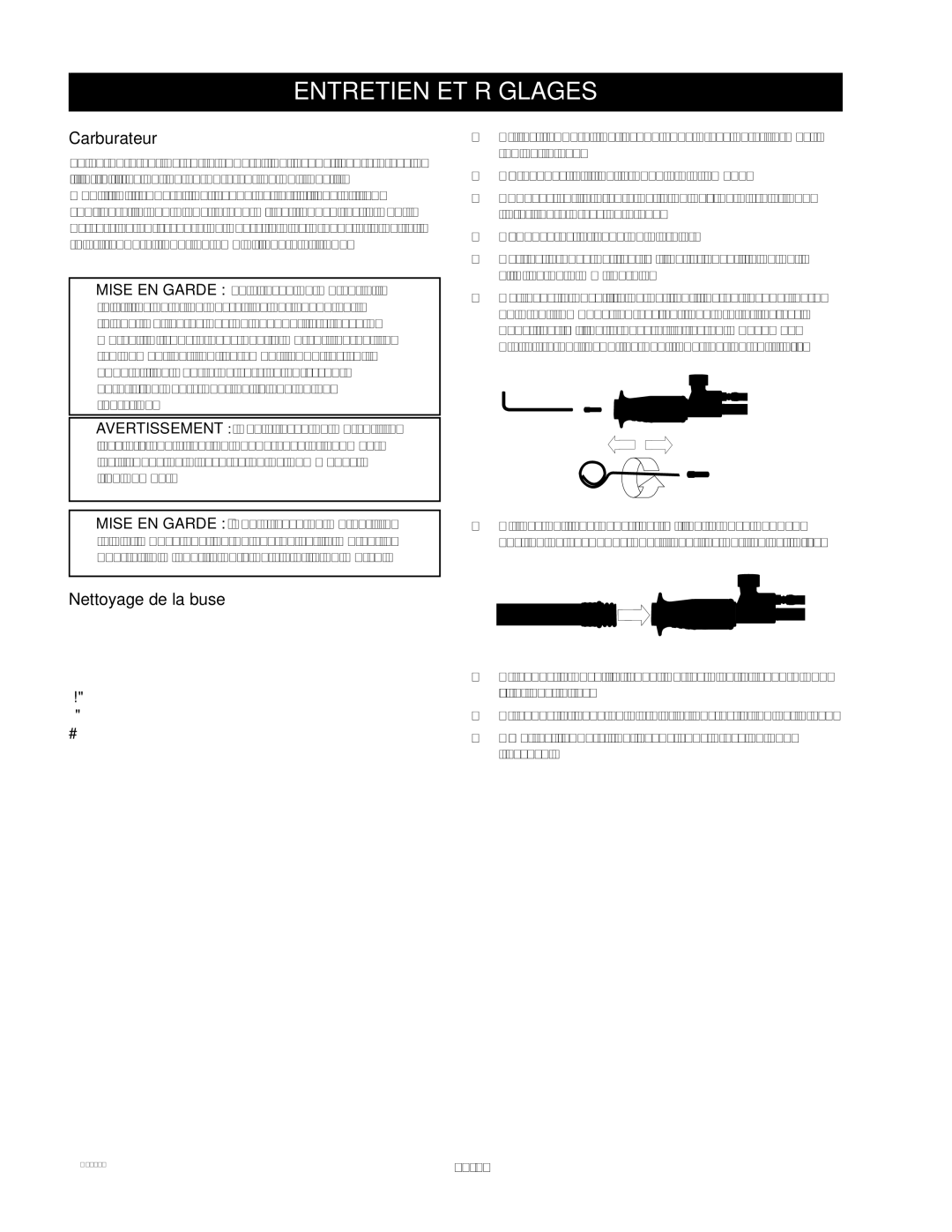 Craftsman 919.670280, D20590 owner manual Entretien ET Réglages, Carburateur, Nettoyage de la buse 