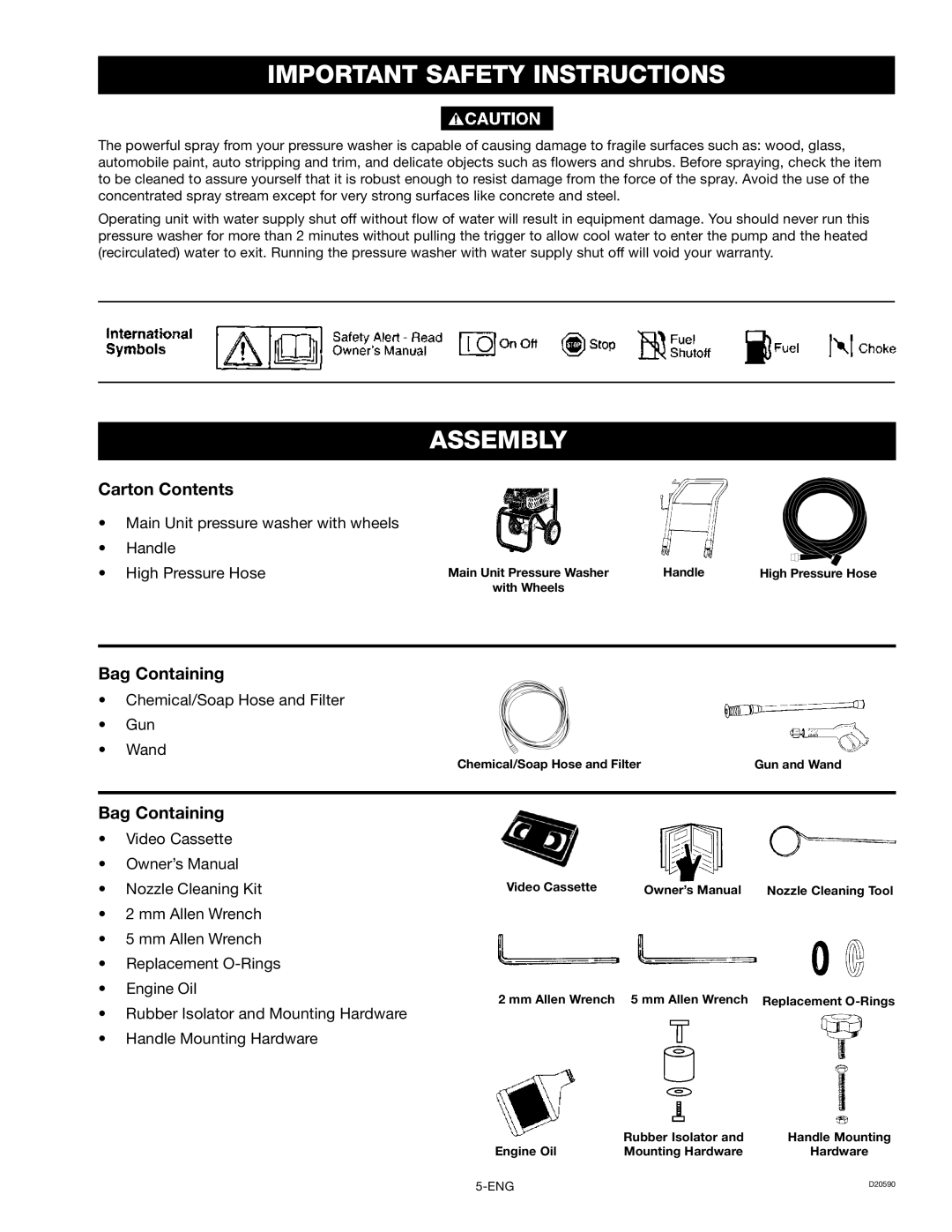 Craftsman D20590, 919.670280 owner manual Assembly, Carton Contents 