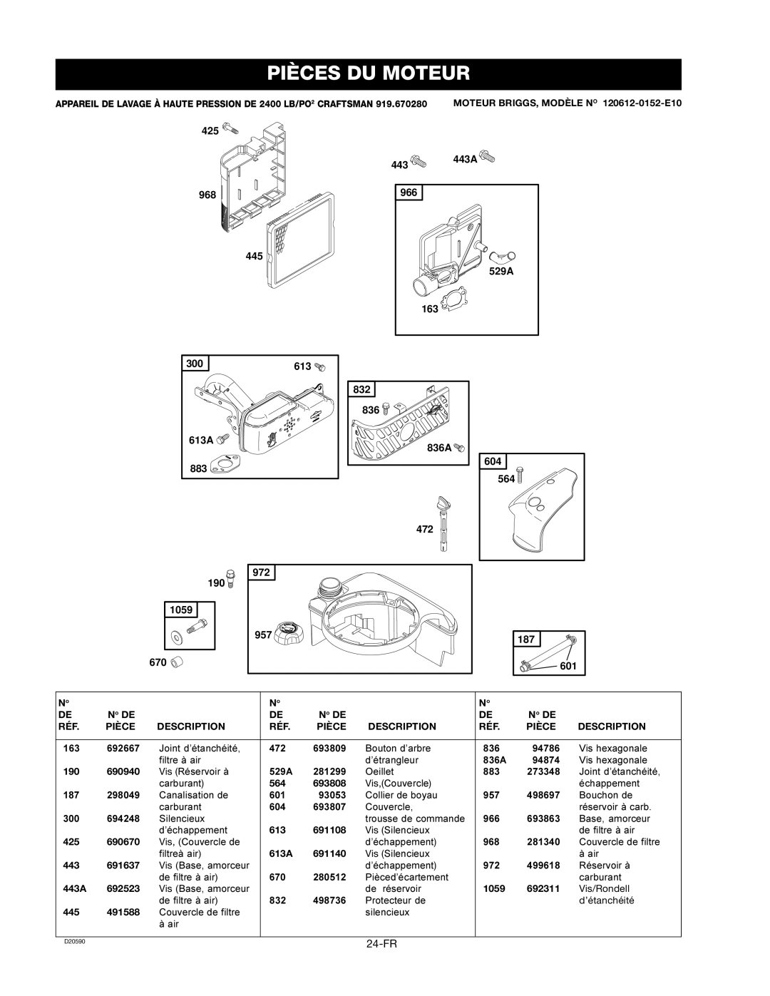 Craftsman 919.670280, D20590 owner manual 24-FR 