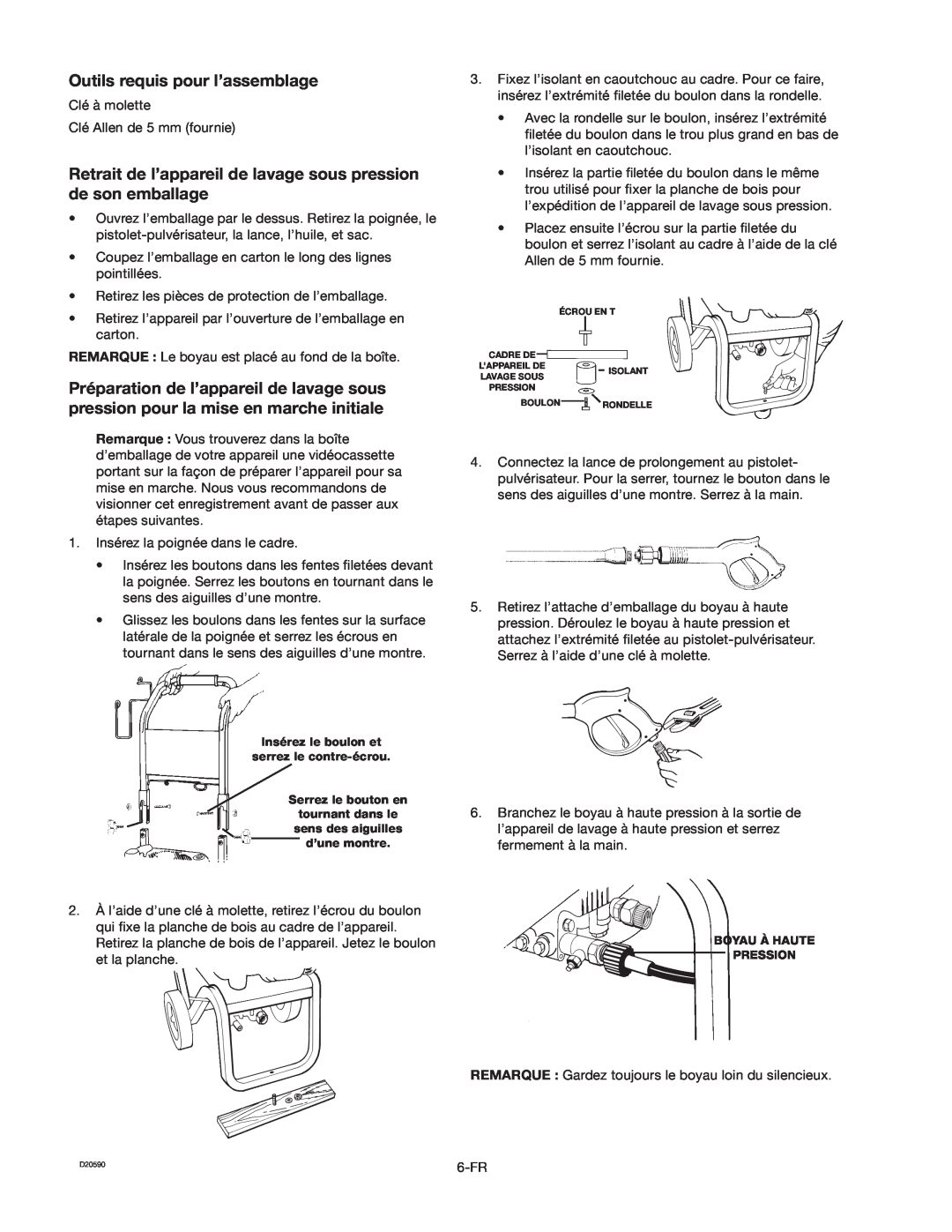 Craftsman 919.670280, D20590 owner manual Outils requis pour l’assemblage, Préparation de l’appareil de lavage sous 