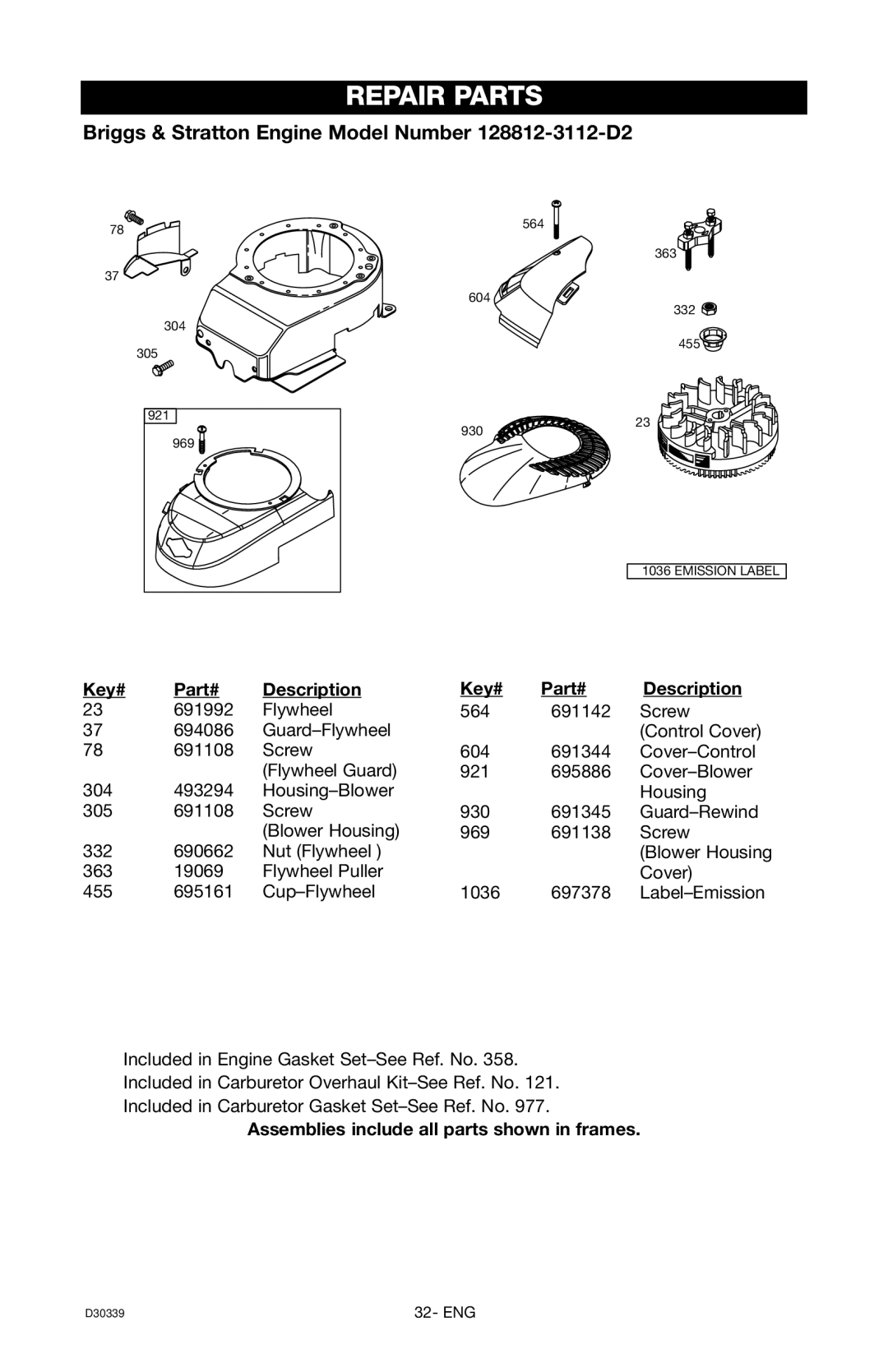 Craftsman 919.672180, D30339 owner manual Blower Housing 