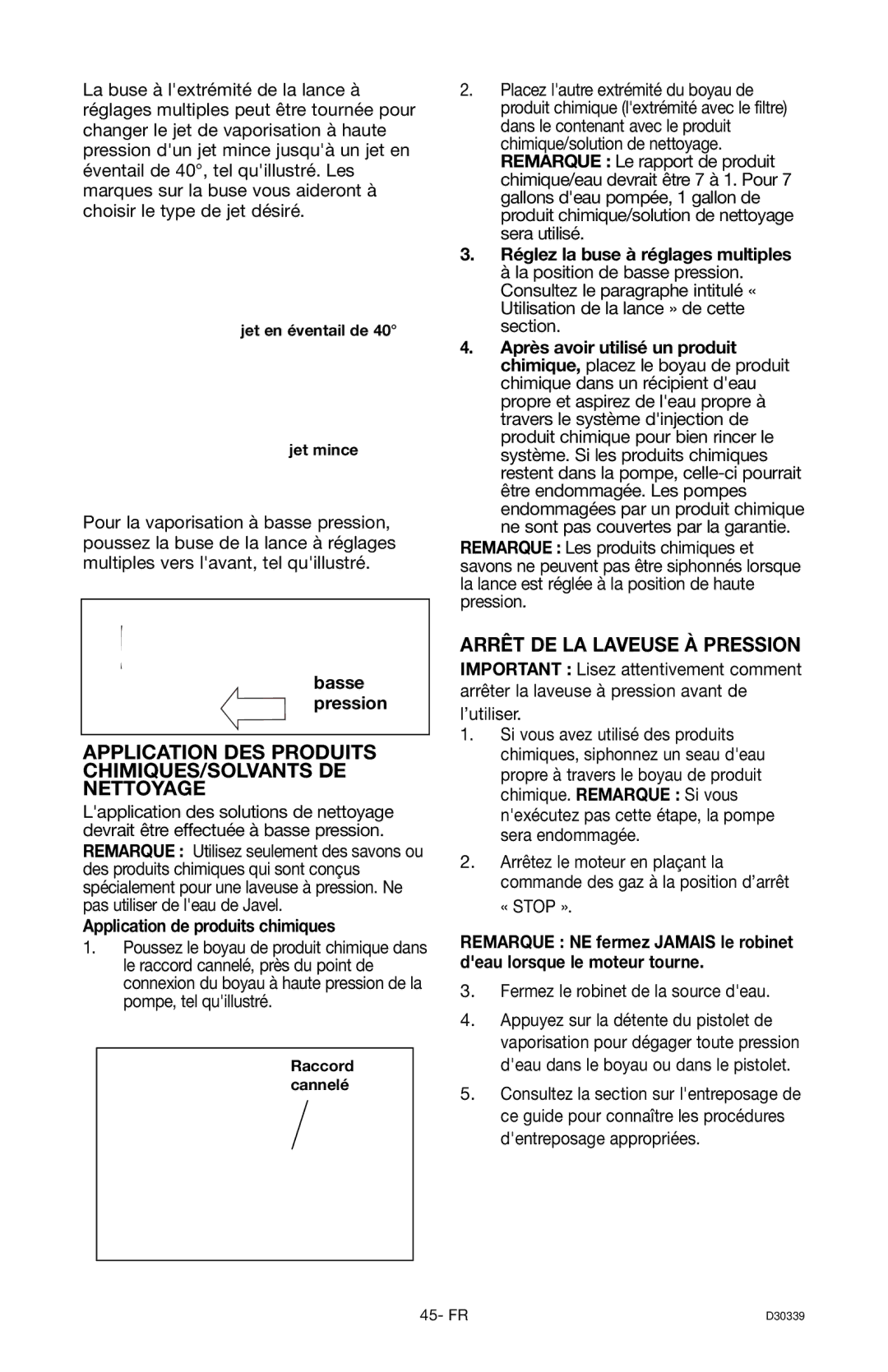 Craftsman D30339, 919.672180 Application DES Produits CHIMIQUES/SOLVANTS DE Nettoyage, Arrêt DE LA Laveuse À Pression 