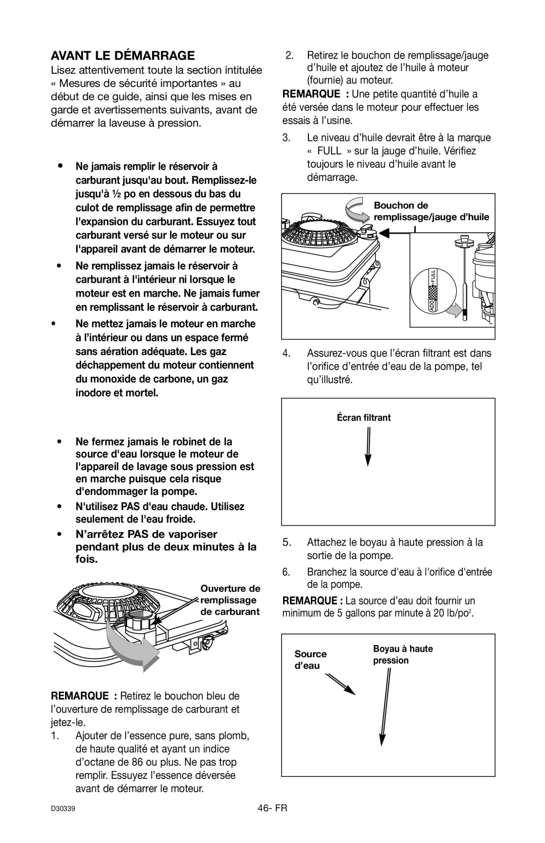 Craftsman 919.672180, D30339 owner manual Avant LE Démarrage, Mise EN Garde 