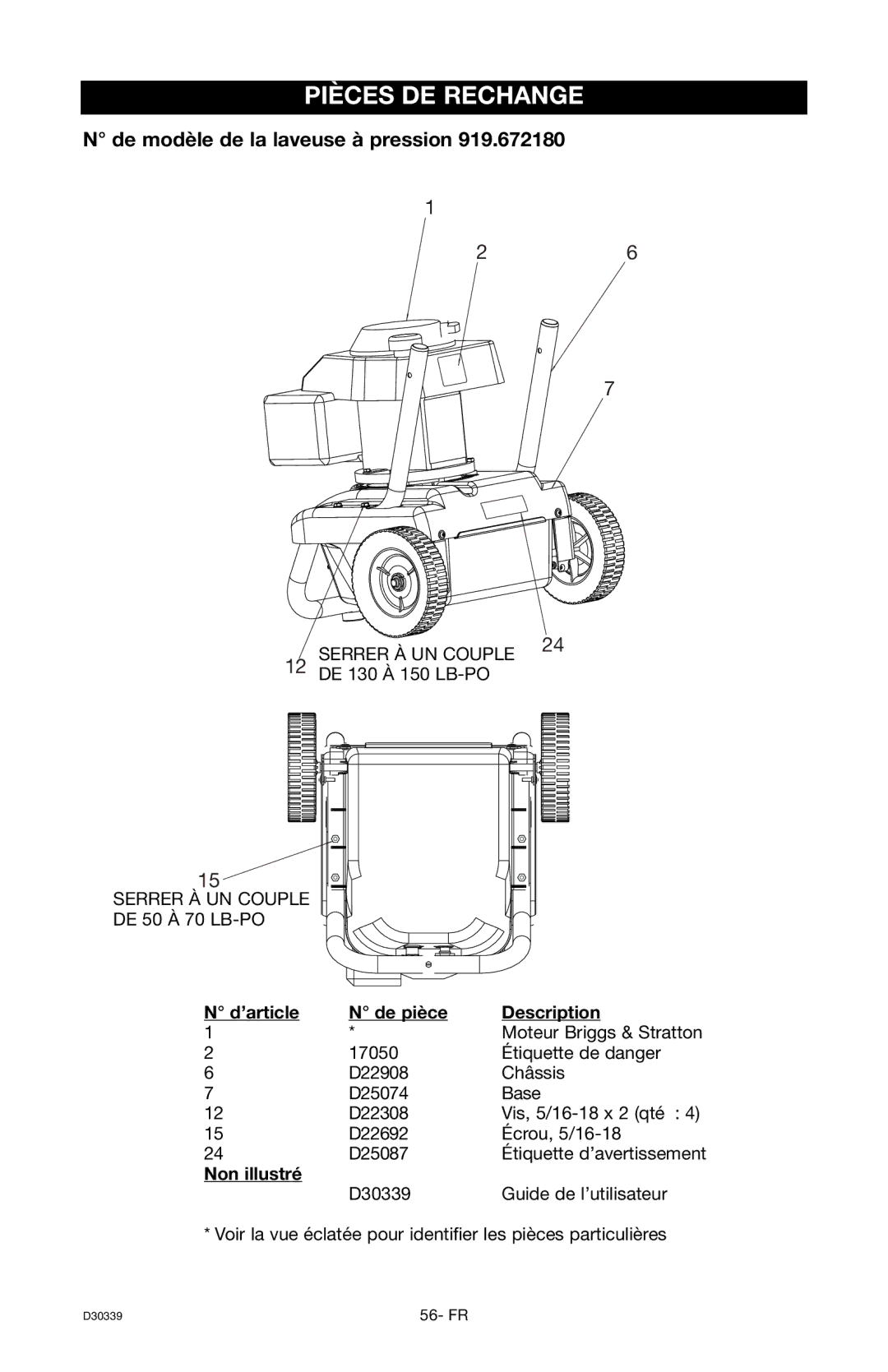 Craftsman 919.672180, D30339 owner manual Non illustré 