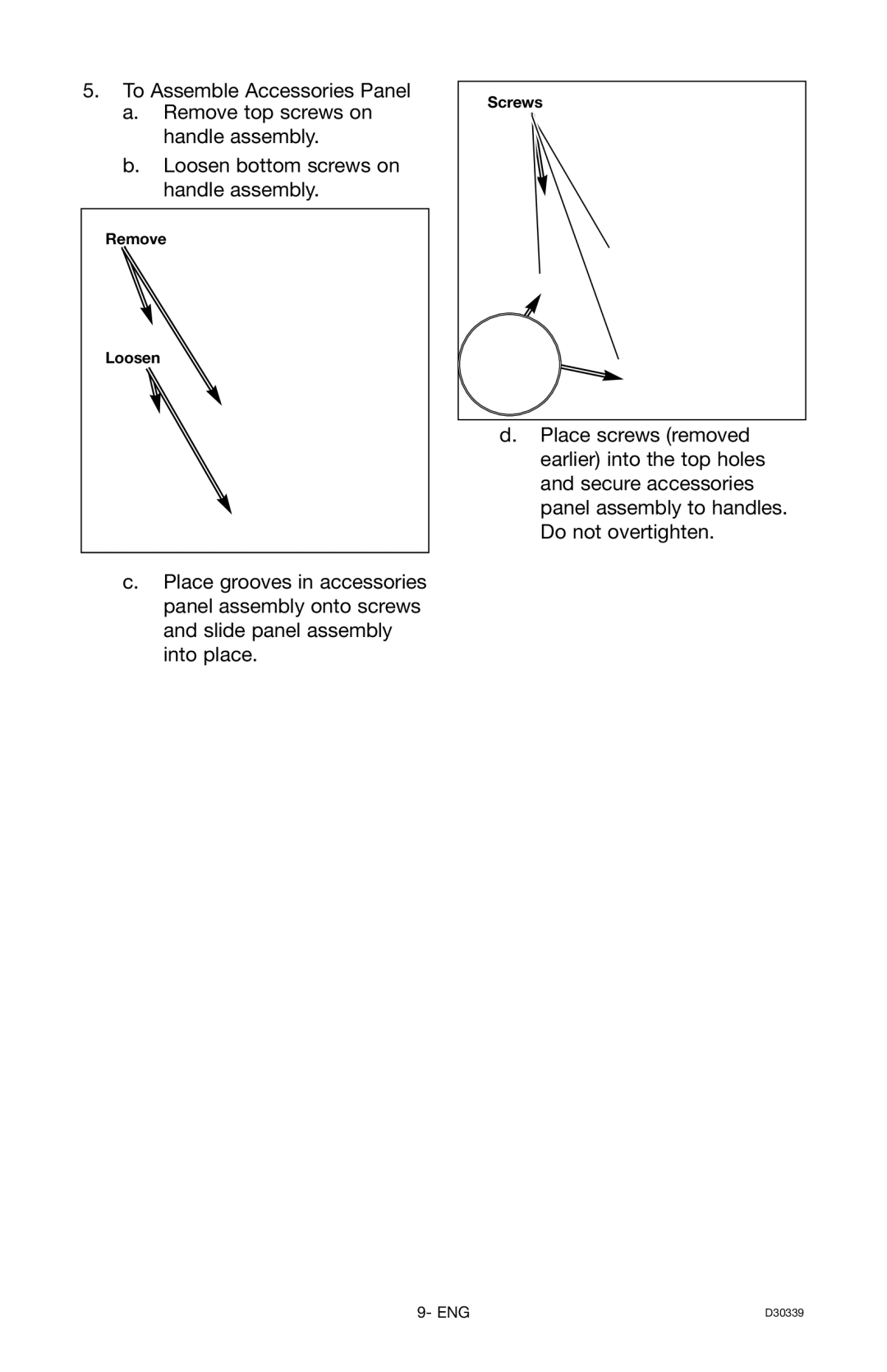 Craftsman D30339, 919.672180 owner manual Remove Loosen 