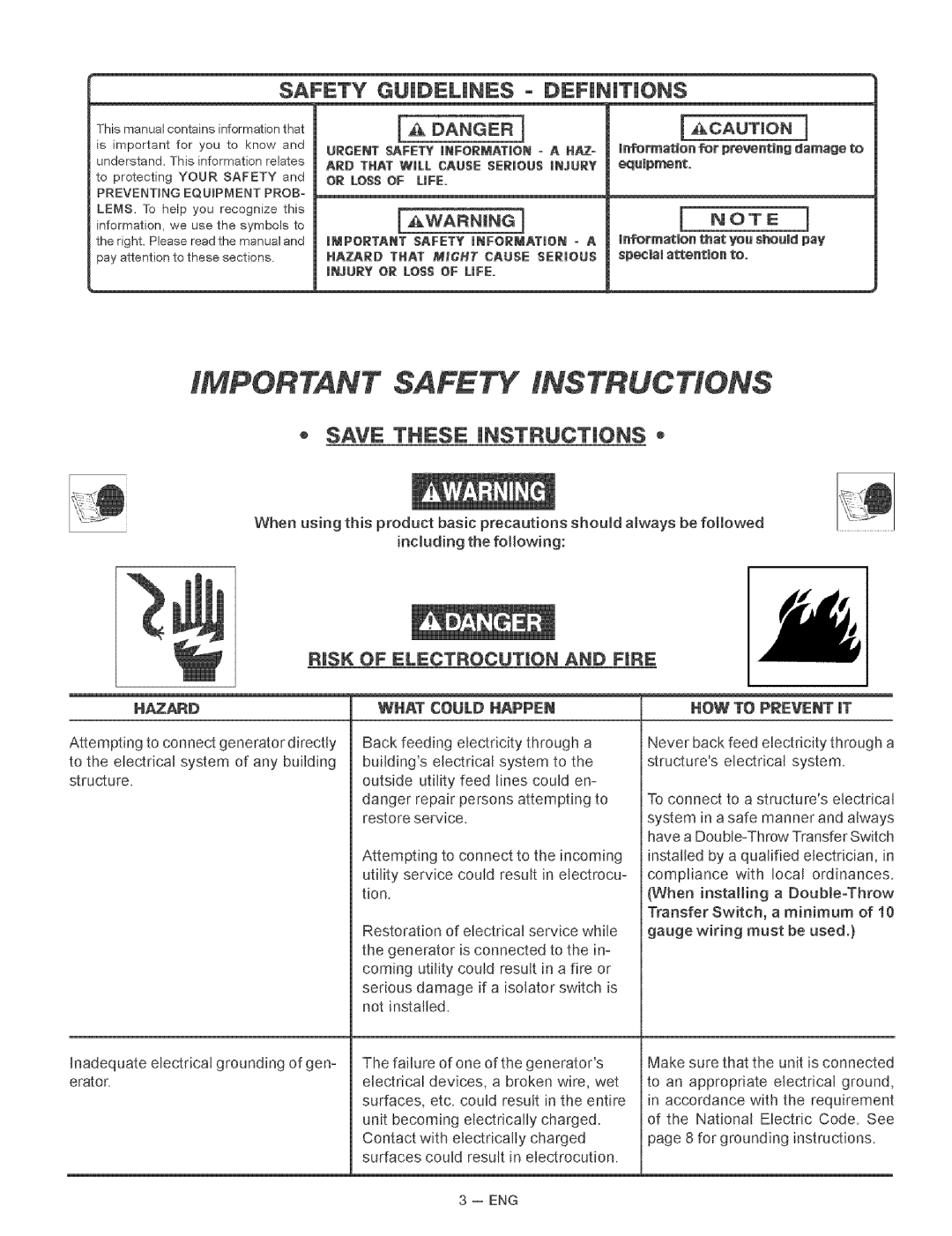 Craftsman 919.67937 manual Frskof Electfocutron and Frfe, Or Lossof Life, Hazard That Might Cause Serious 