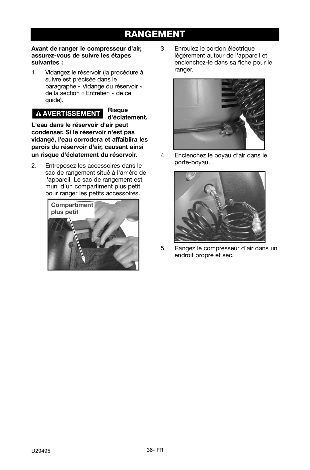 Craftsman 919.722020 owner manual Rangement, Compartiment plus petit 