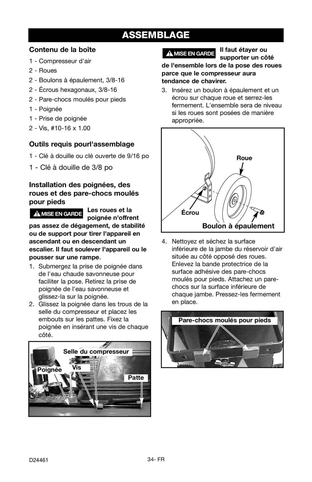 Craftsman 919.72412 owner manual Assemblage, Contenu de la boîte, Outils requis pourlassemblage, Boulon à épaulement 