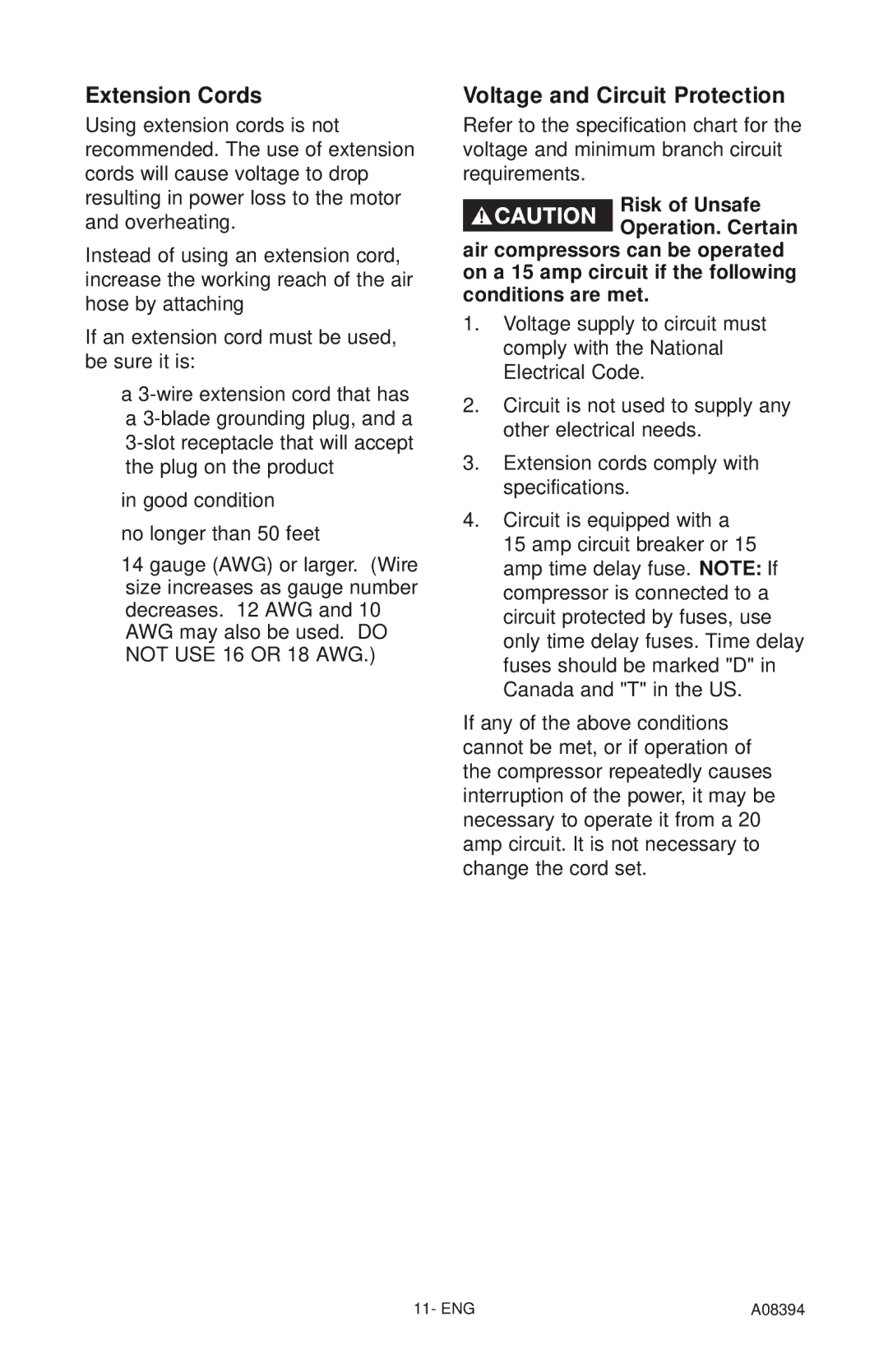 Craftsman 919.72413 owner manual Extension Cords, Voltage and Circuit Protection 