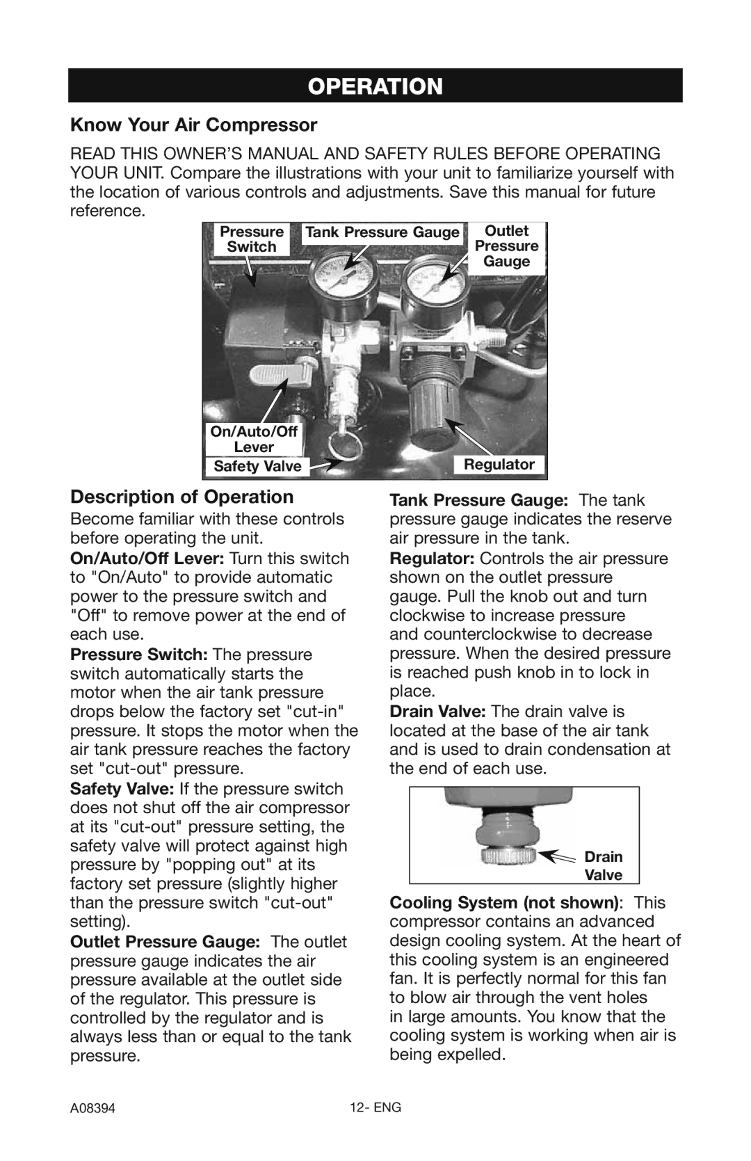 Craftsman 919.72413 owner manual Know Your Air Compressor, Description of Operation 