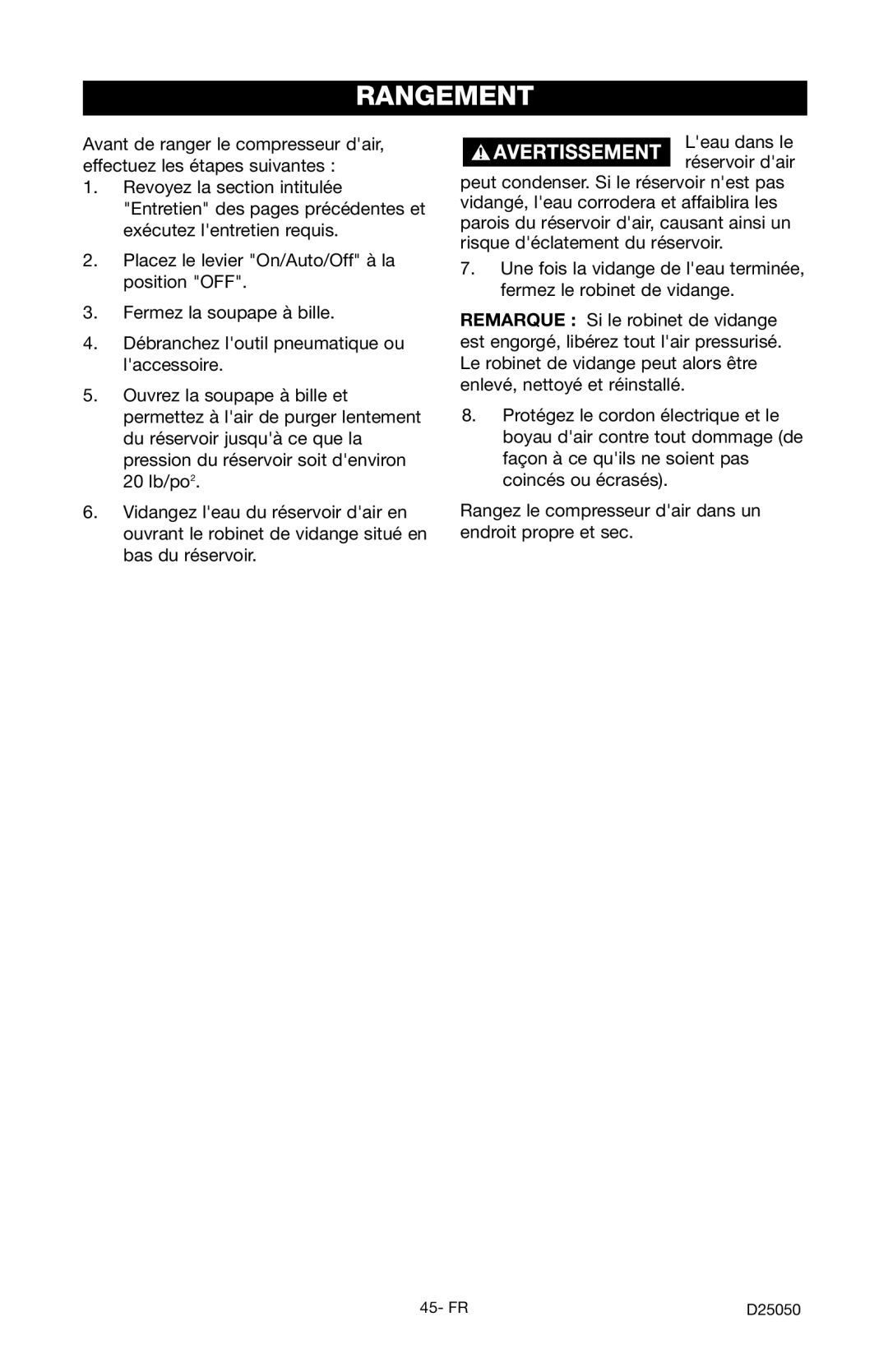 Craftsman 919.724271 owner manual Rangement 