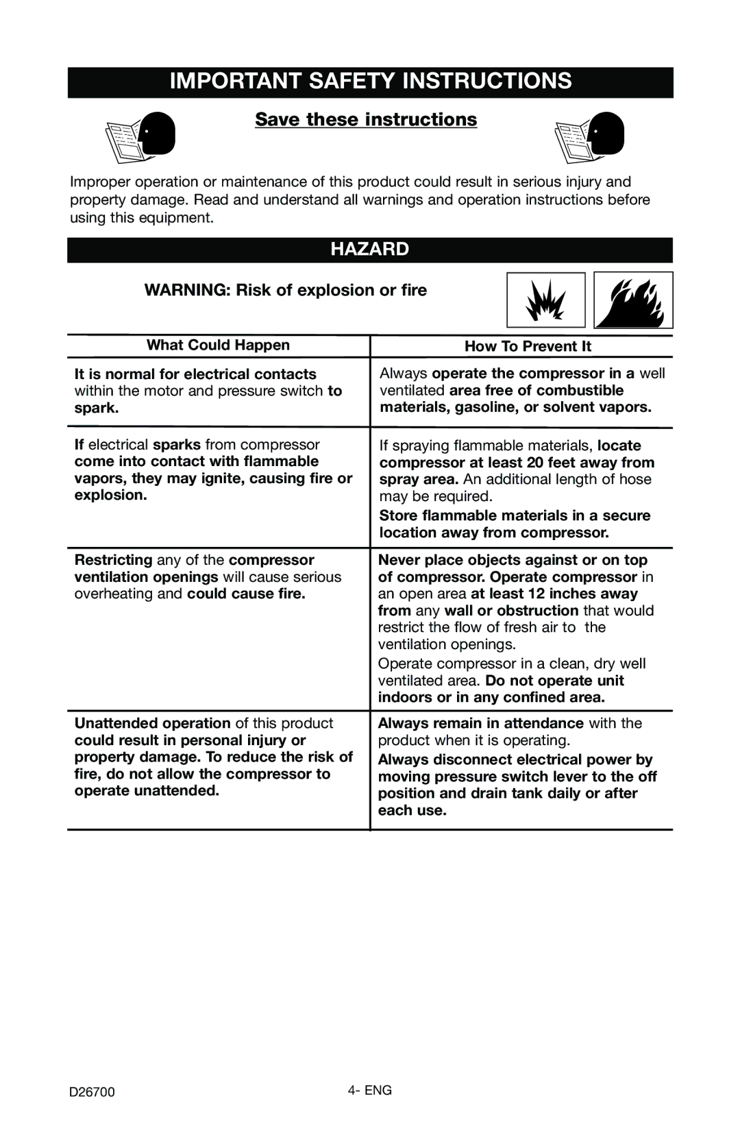 Craftsman 919.7243 Spray area. An additional length of hose, Explosion May be required, Location away from compressor 