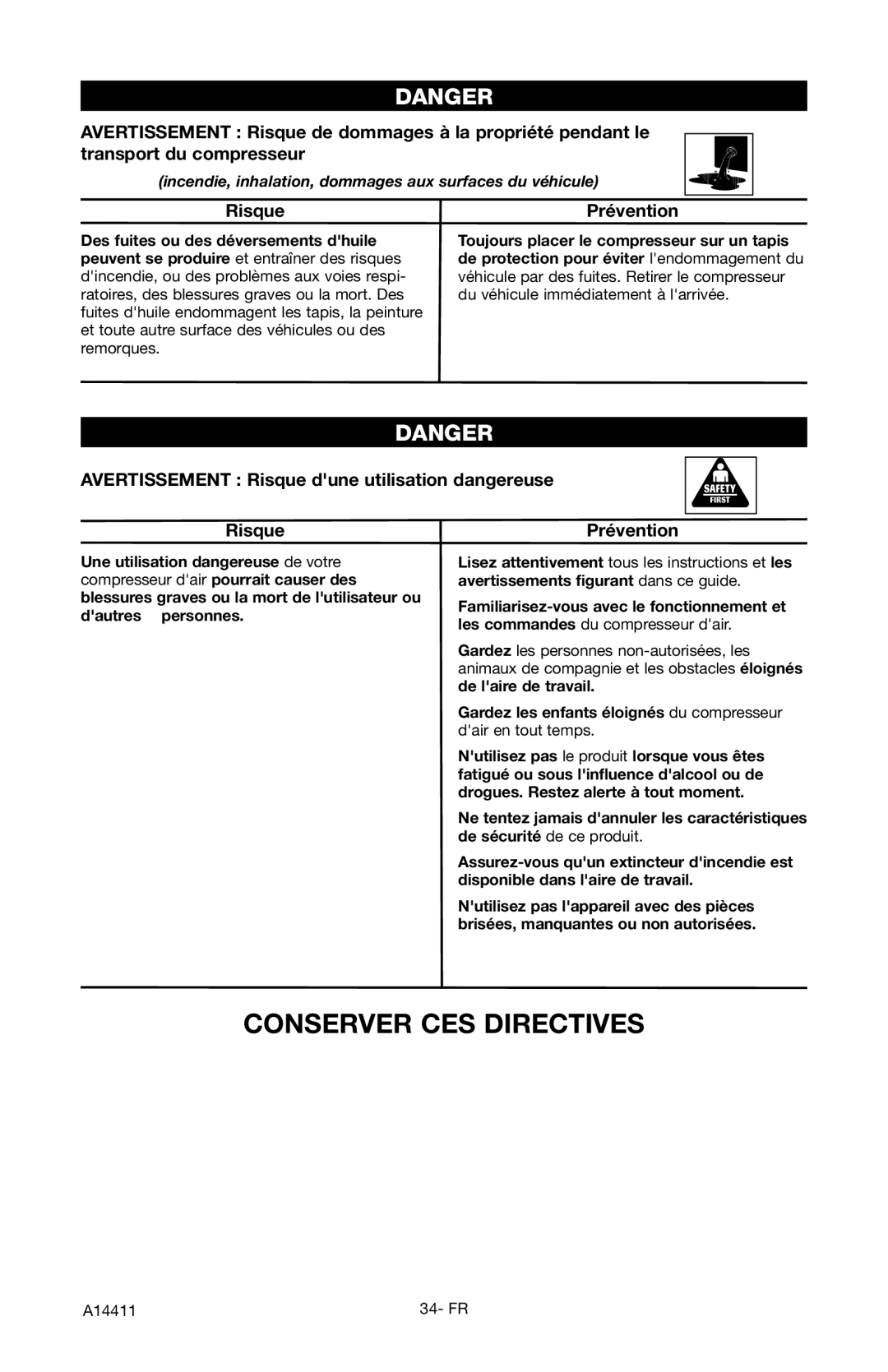 Craftsman 919.724321 owner manual Avertissement Risque dune utilisation dangereuse 