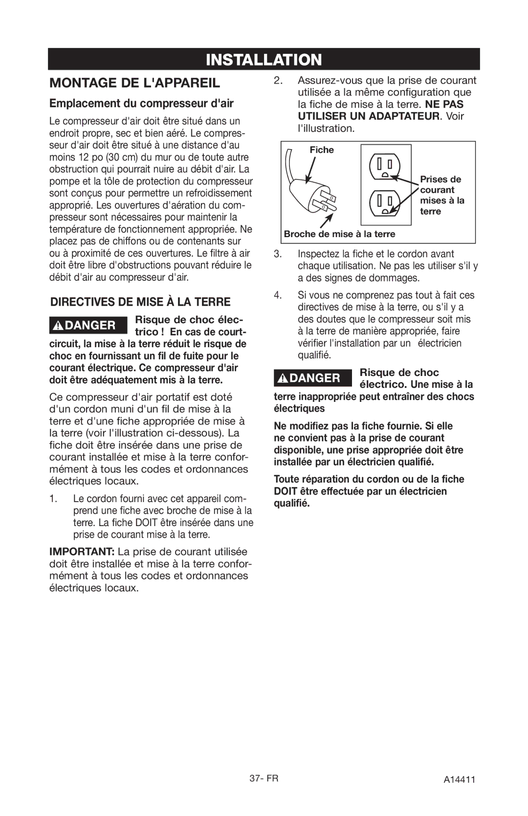 Craftsman 919.724321 owner manual Lillustration, Terre inappropriée peut entraîner des chocs électriques 