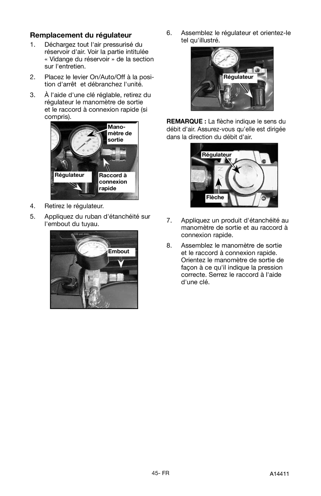 Craftsman 919.724321 owner manual Remplacement du régulateur 