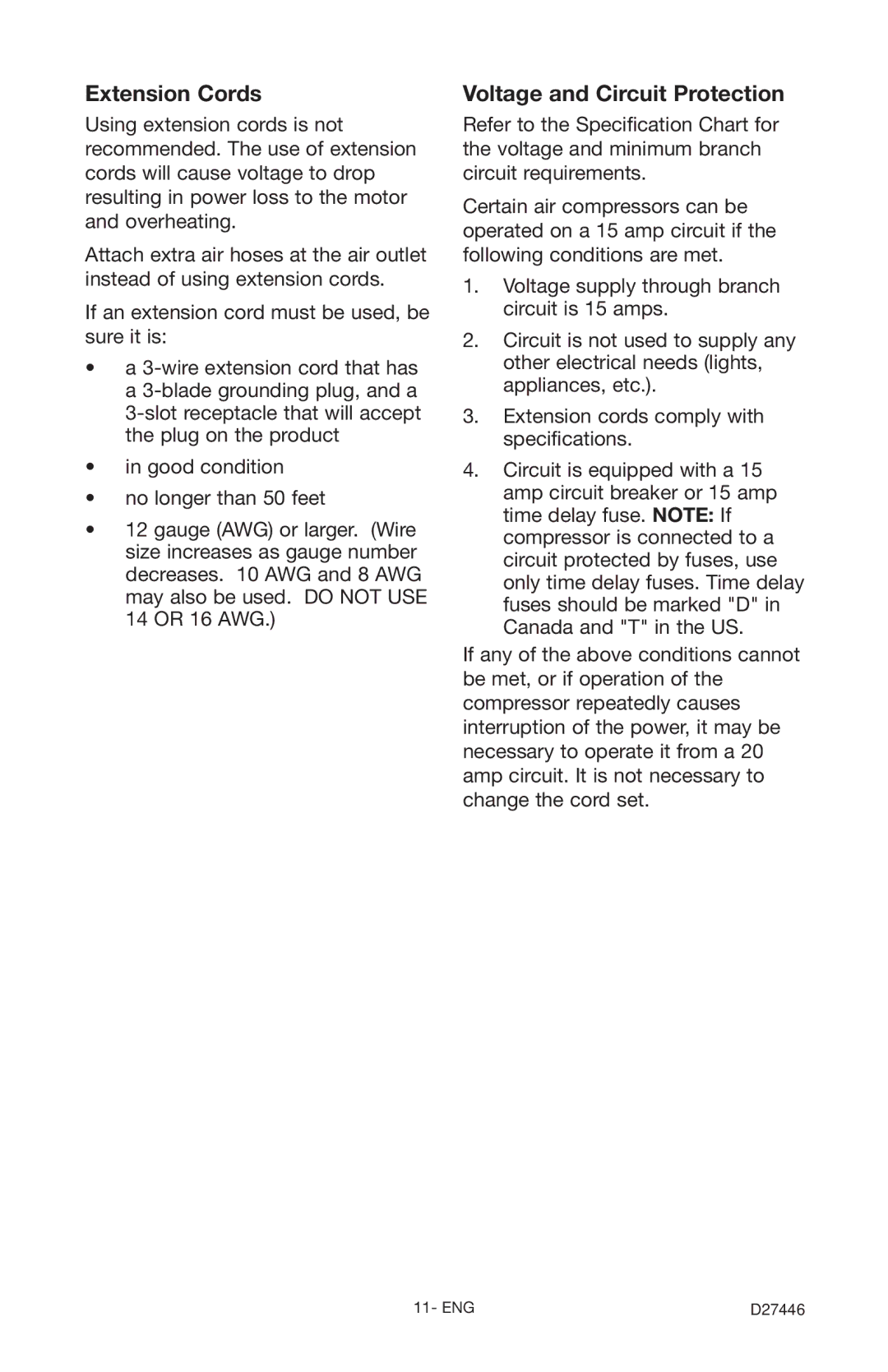 Craftsman 919.724572 owner manual Extension Cords, Voltage and Circuit Protection 