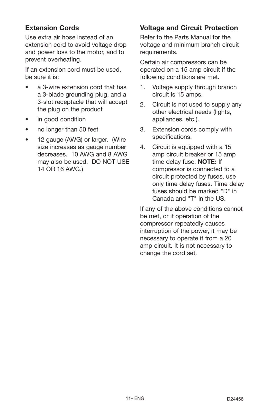 Craftsman 919.72458 owner manual Extension Cords, Voltage and Circuit Protection 