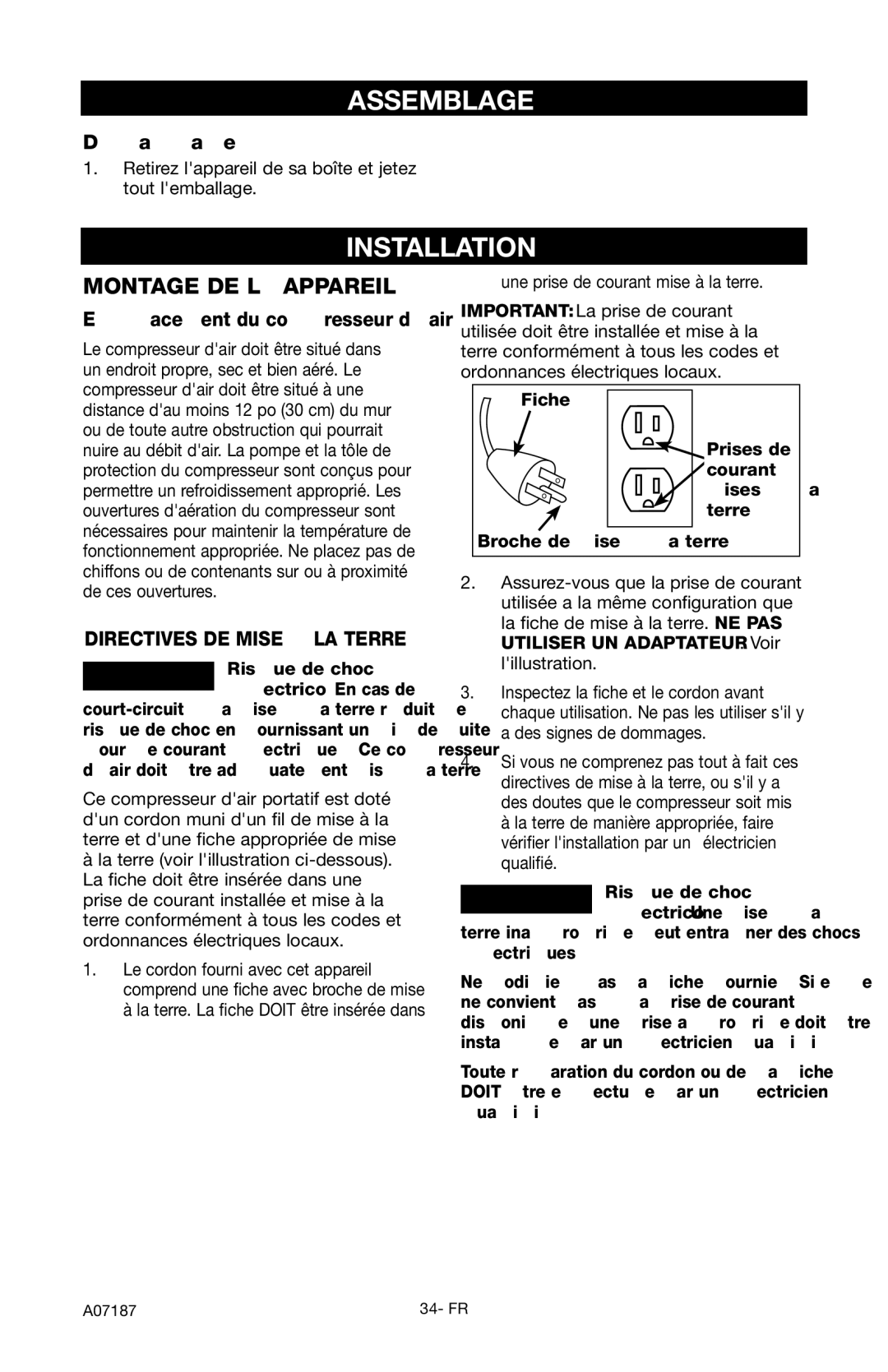 Craftsman 919.724582 owner manual Assemblage, Déballage 