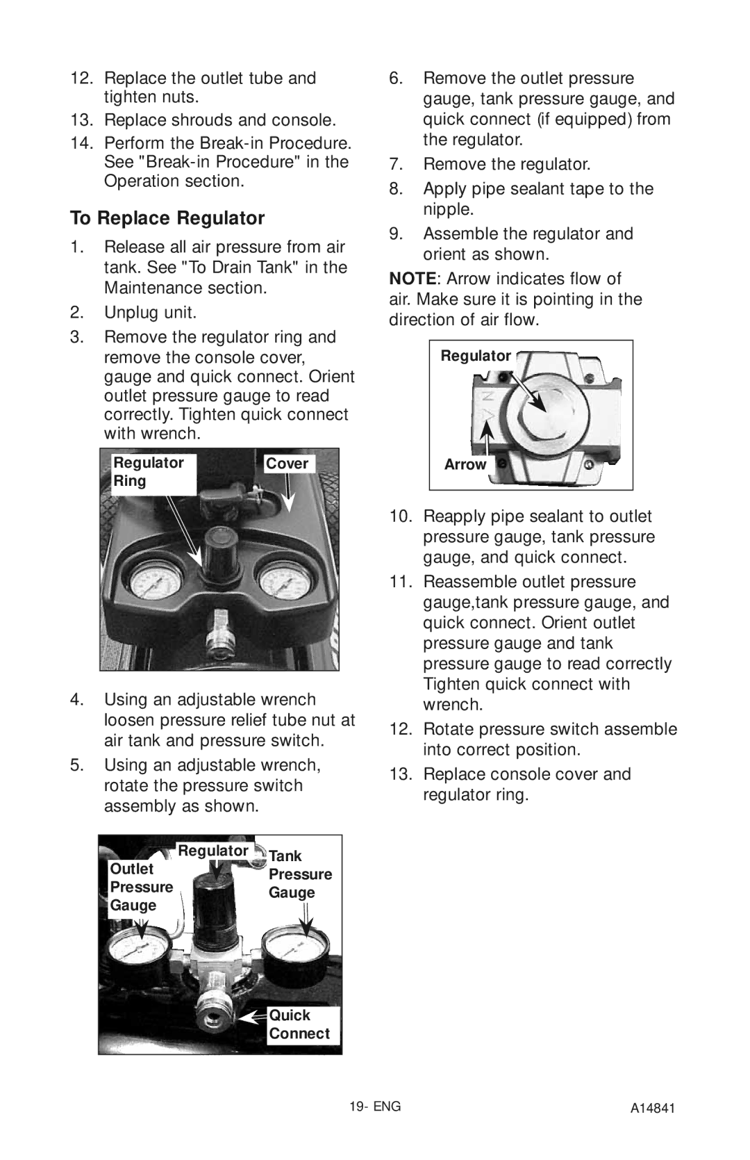 Craftsman 919.724591 To Replace Regulator, Regulator Tank OutletPressure PressureGauge Quick Connect, Regulator Arrow 