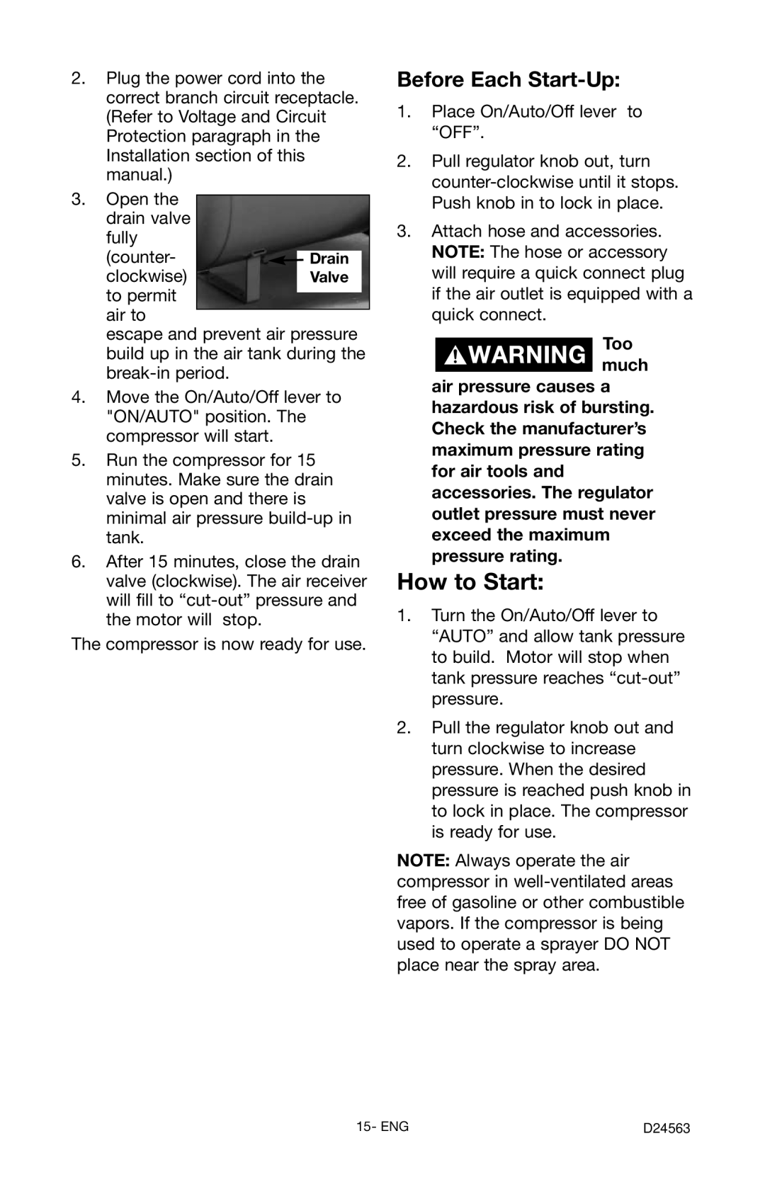 Craftsman 919.7247 owner manual Before Each Start-Up, Drain 