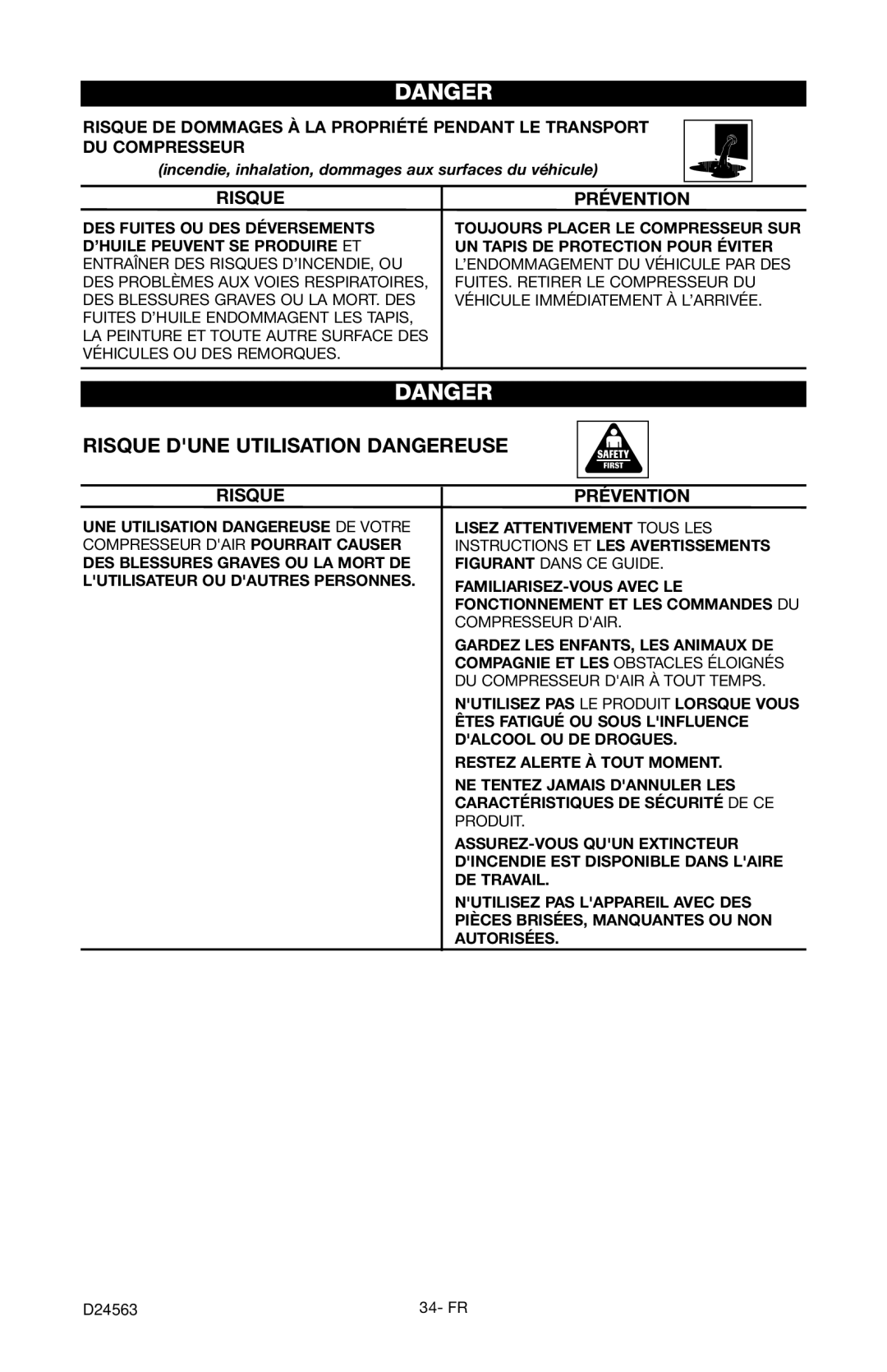 Craftsman 919.7247 owner manual Risque Dune Utilisation Dangereuse 