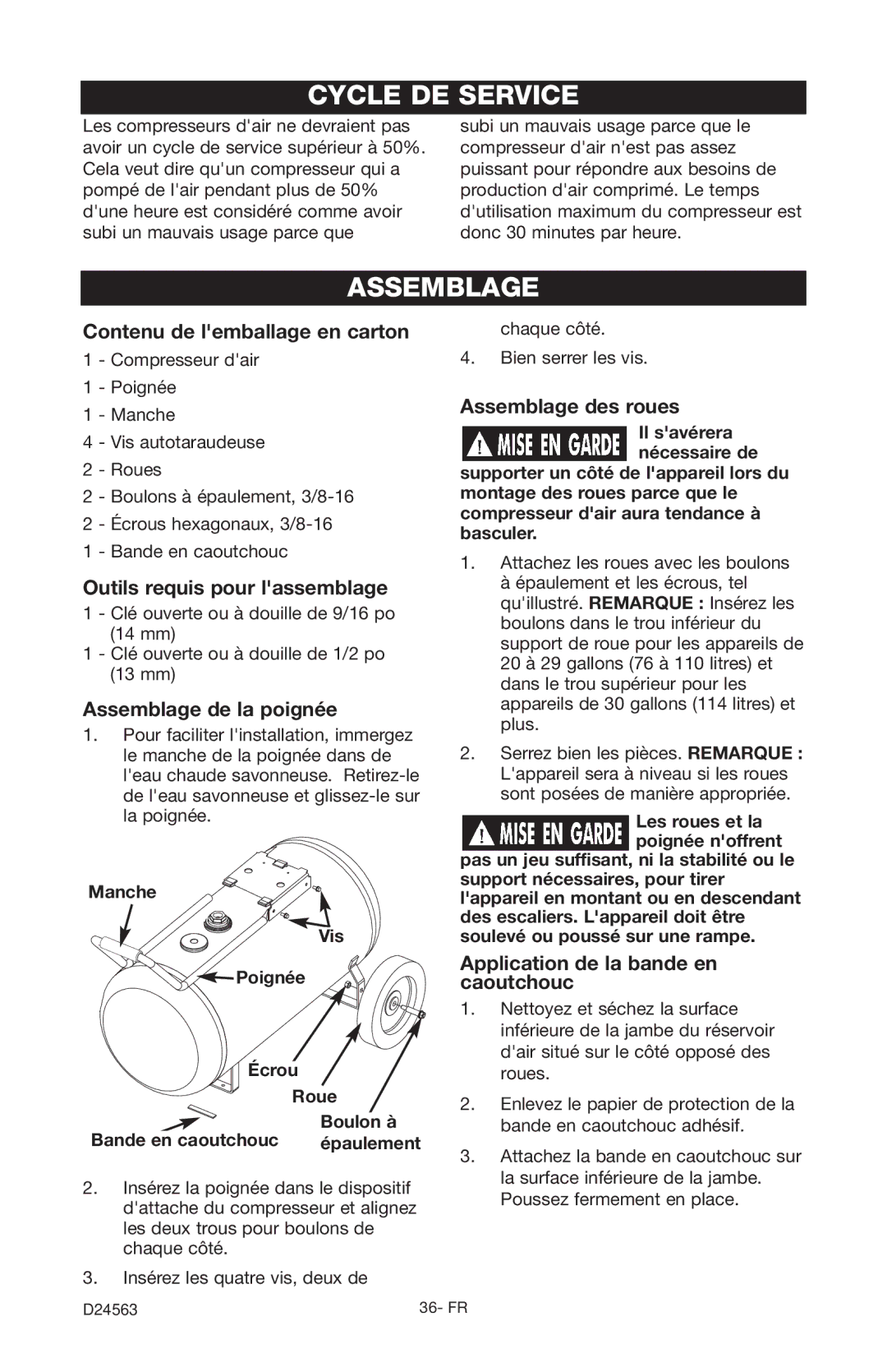 Craftsman 919.7247 owner manual Cycle DE Service, Assemblage 