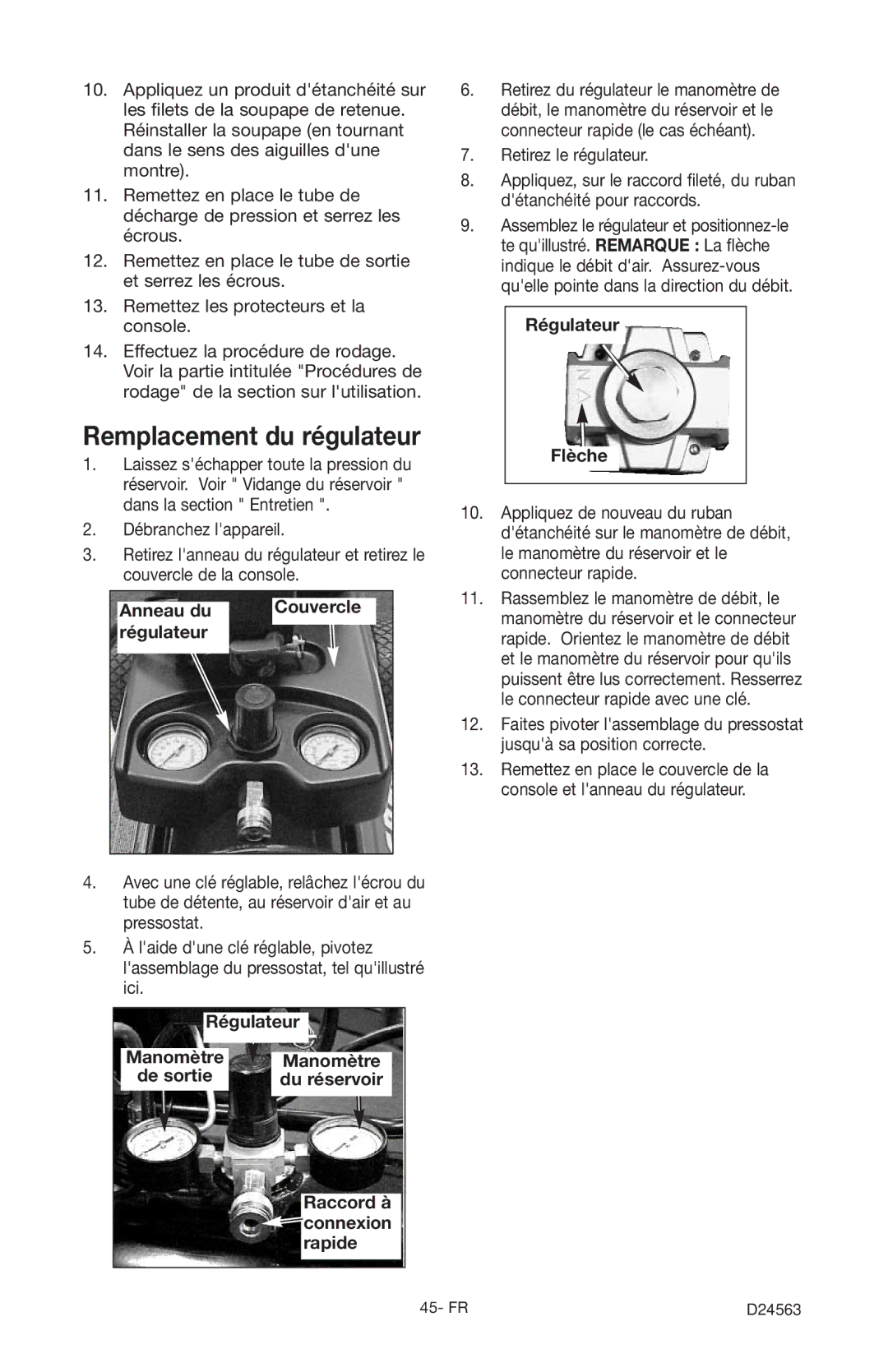 Craftsman 919.7247 owner manual Remplacement du régulateur, Régulateur Flèche 