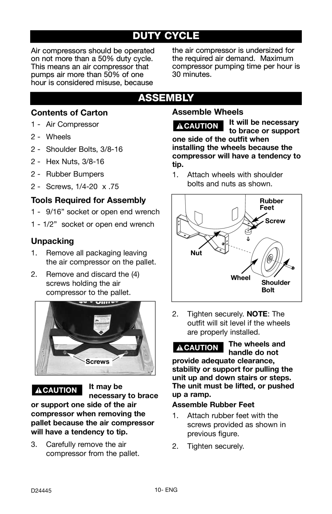 Craftsman 919.7255 manual Duty Cycle, Assembly 