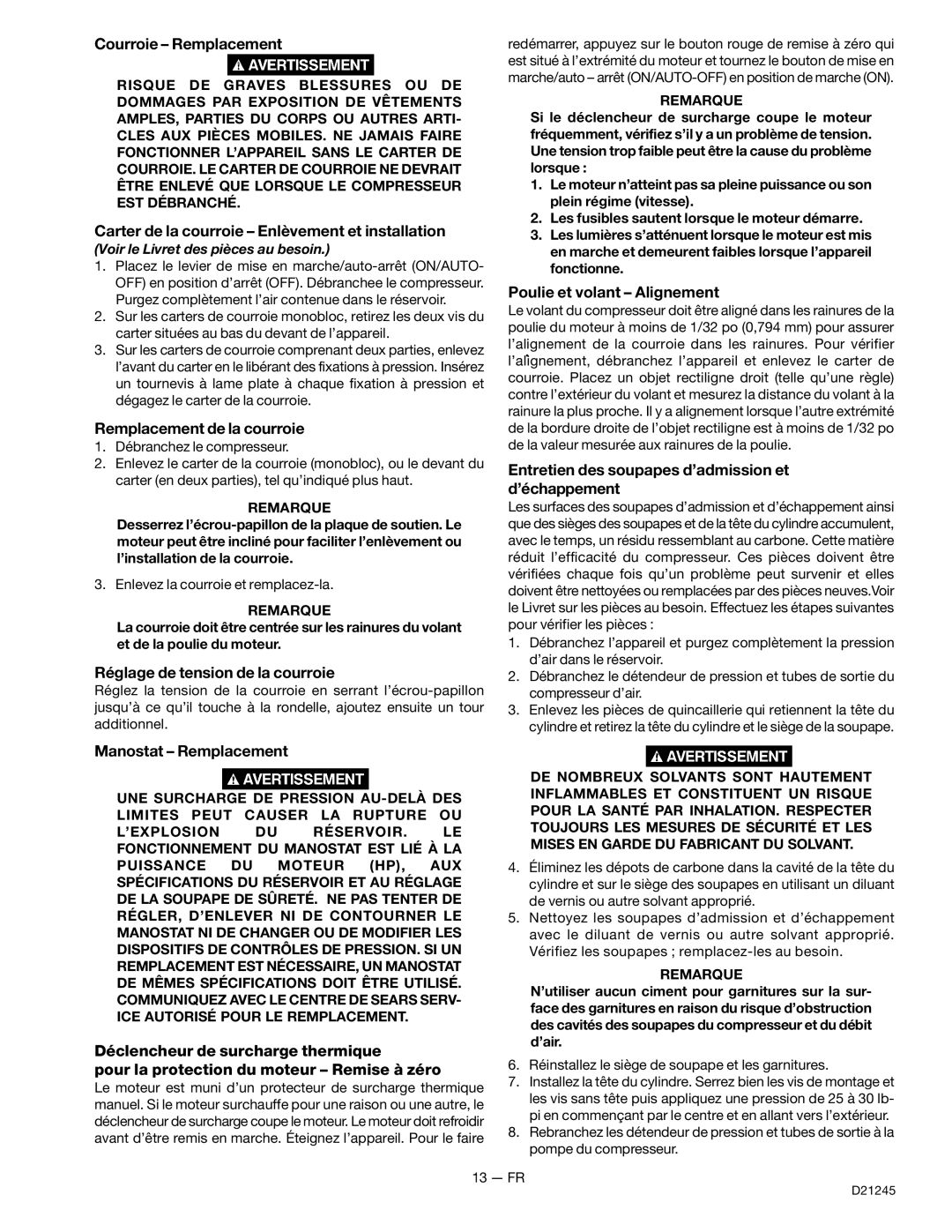 Craftsman 919.728000 Courroie Remplacement, Carter de la courroie Enlèvement et installation, Remplacement de la courroie 