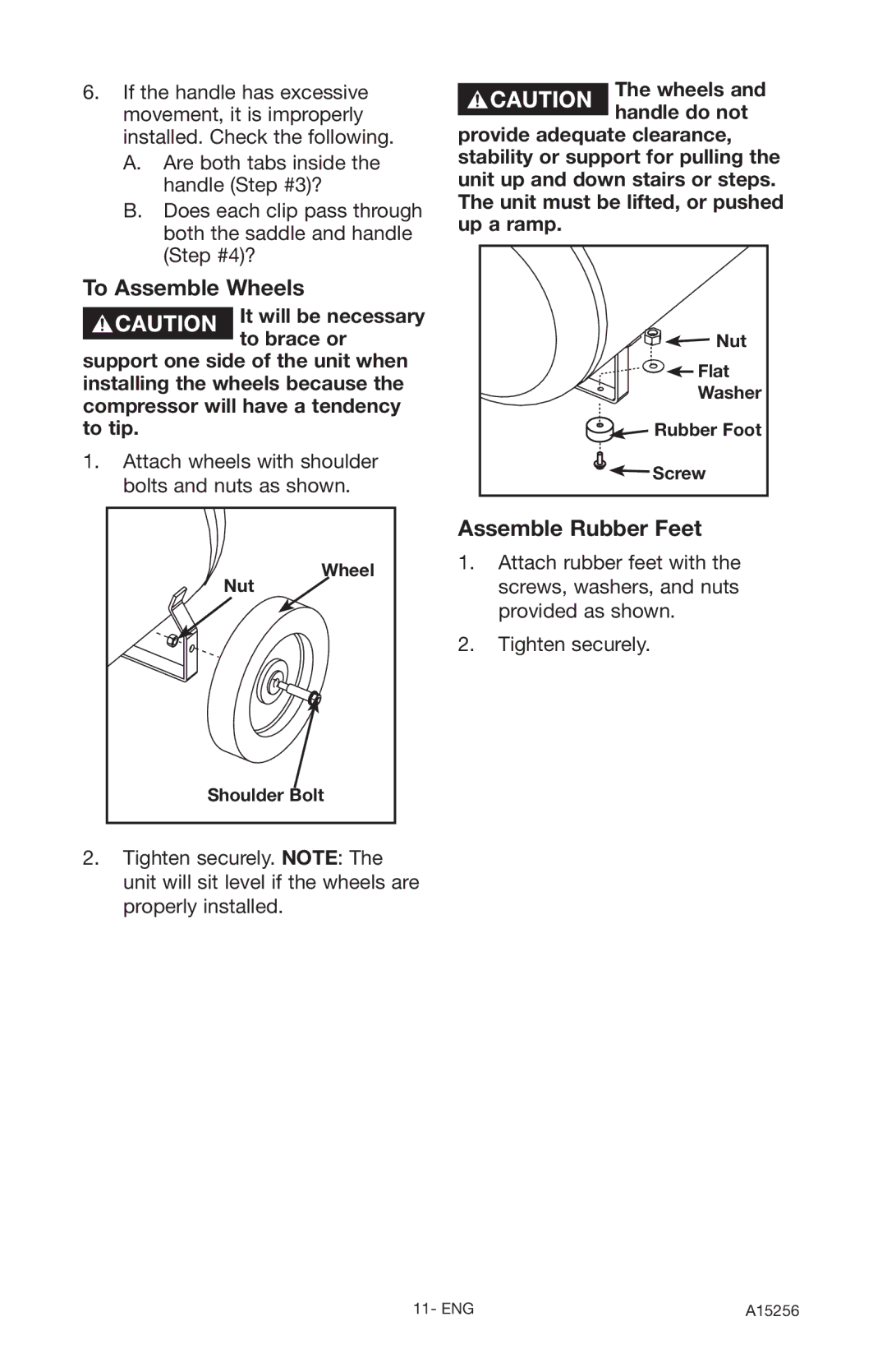 Craftsman A15256 To Assemble Wheels, Assemble Rubber Feet, Nut Flat Washer Rubber Foot Screw Wheel Shoulder Bolt 